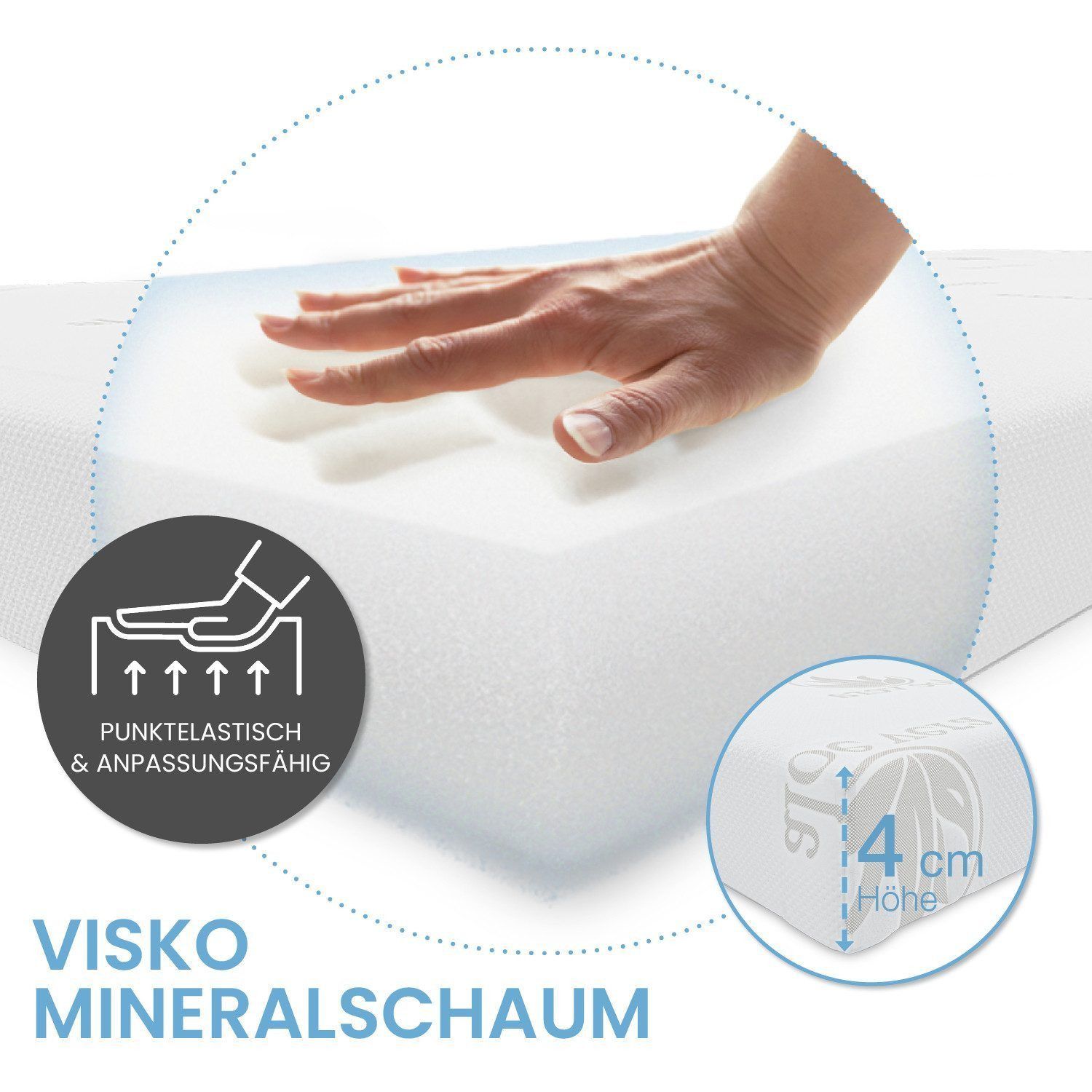 ELONEO Topper 4 cm hoch, Visko-Mineralschaum, für Hausstauballergiker, schadstoffgeprüft