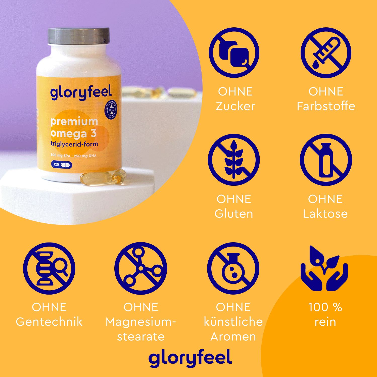 gloryfeel® Premium Omega 3 Fischöl Kapseln