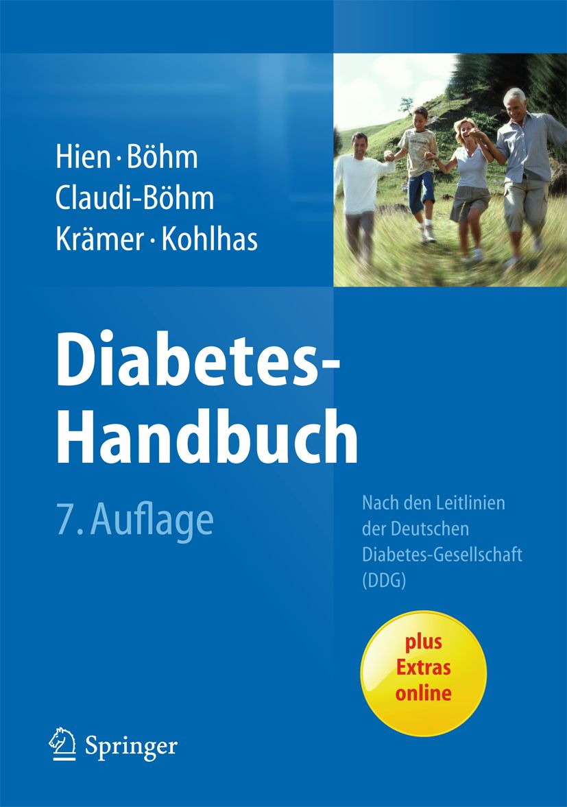 Buchcover: Diabetes-Handbuch, 7. Auflage. Autoren: Hien-Böhm, Claudi-Böhm, Krämer-Kohlhas. Mit DDG-Leitlinien. Springer-Verlag.