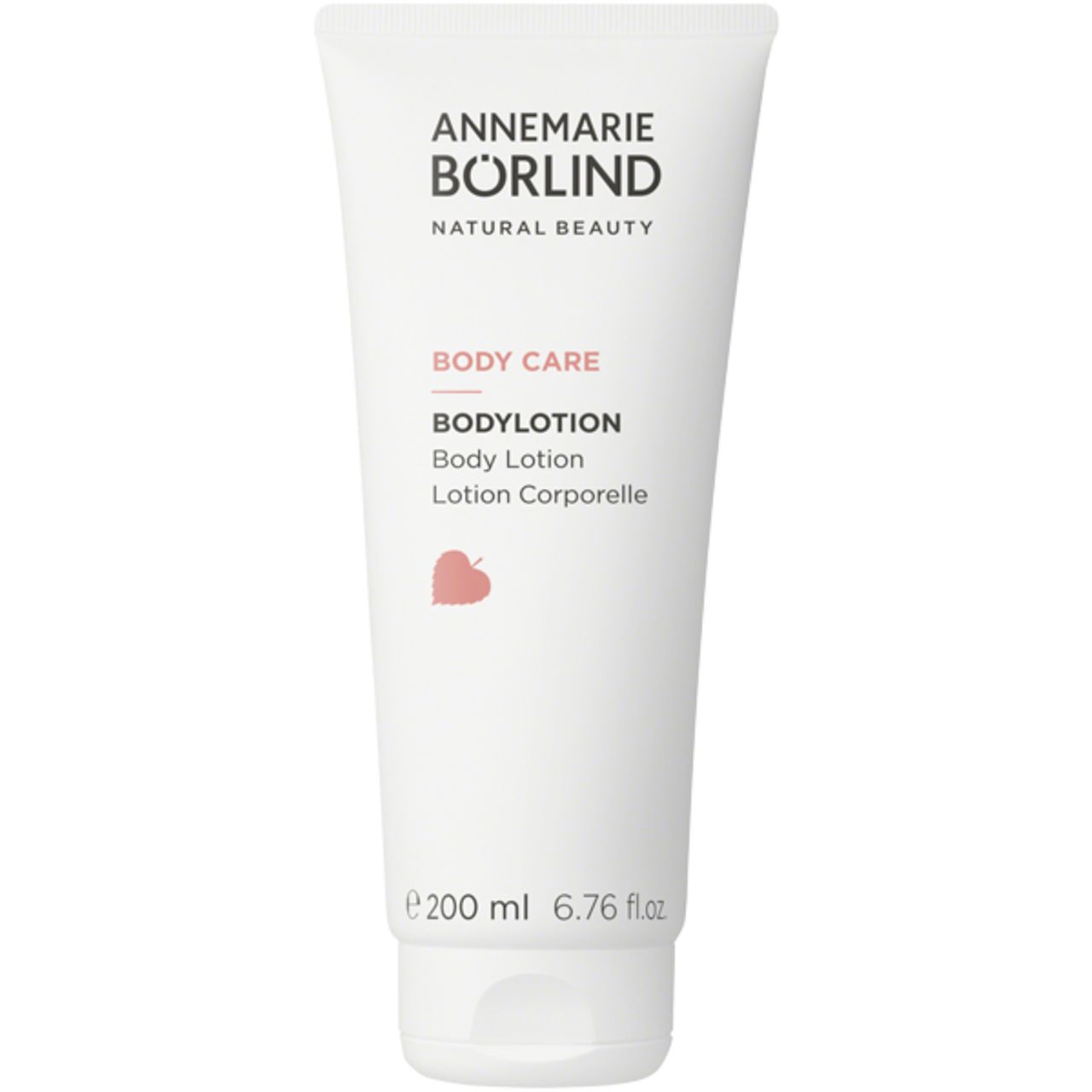 Weiße Tube mit rosa Akzenten. Text: ANNEMARIE BÖRLIND, BODY CARE, Bodylotion. 200 ml.