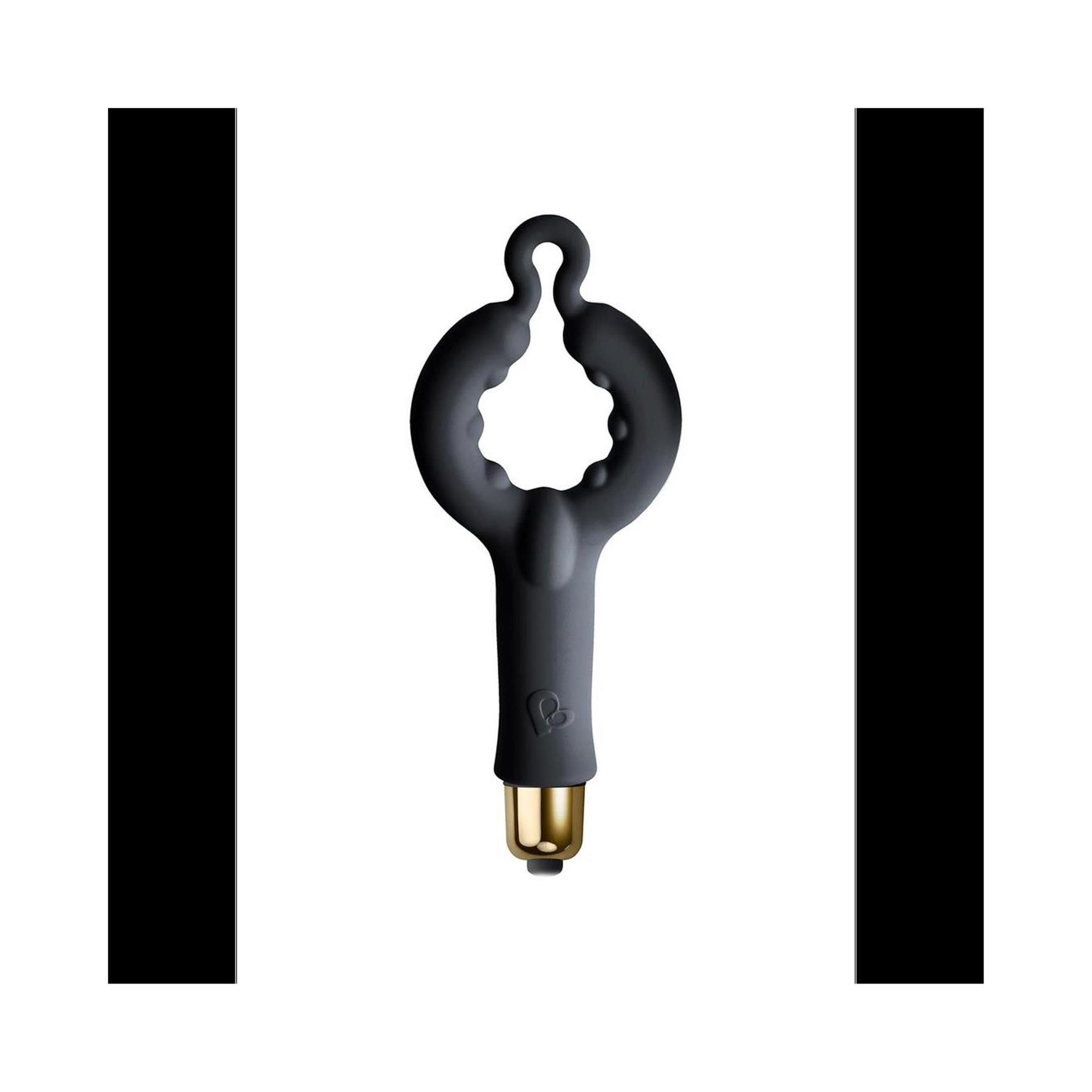 Schwarzes Produkt mit goldfarbenem Akzent. Ringförmig mit Griff.