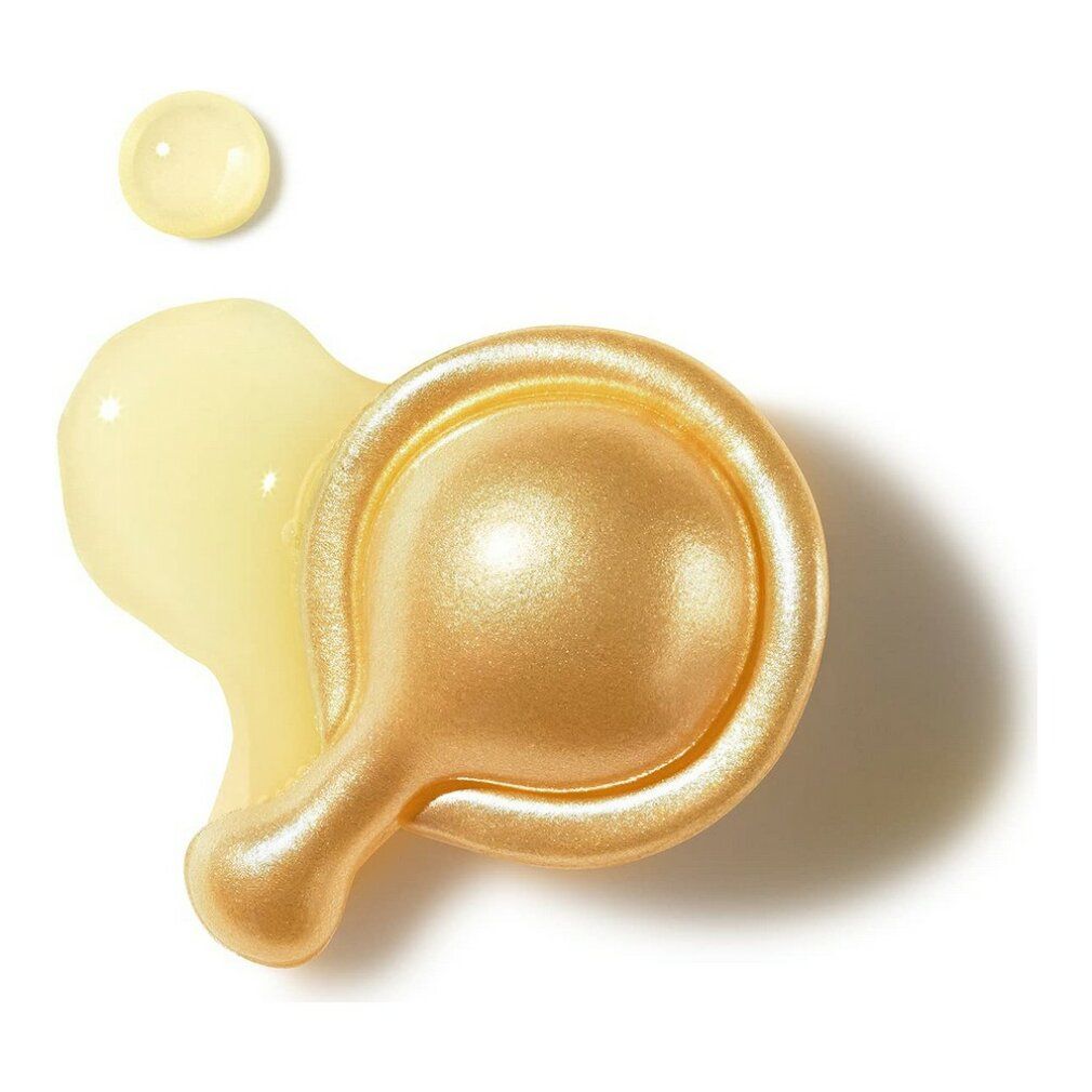 Goldfarbene Kapsel und Serum. Text: Monodosis, Siero olio ricco.