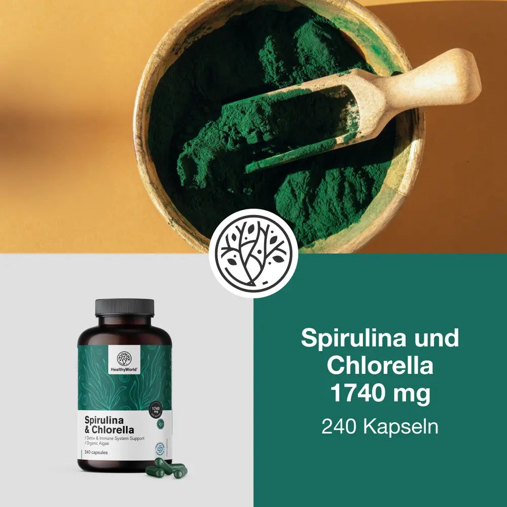 HealthyWorld Spirulina und Chlorella 1740 mg – Algen-Komplex
