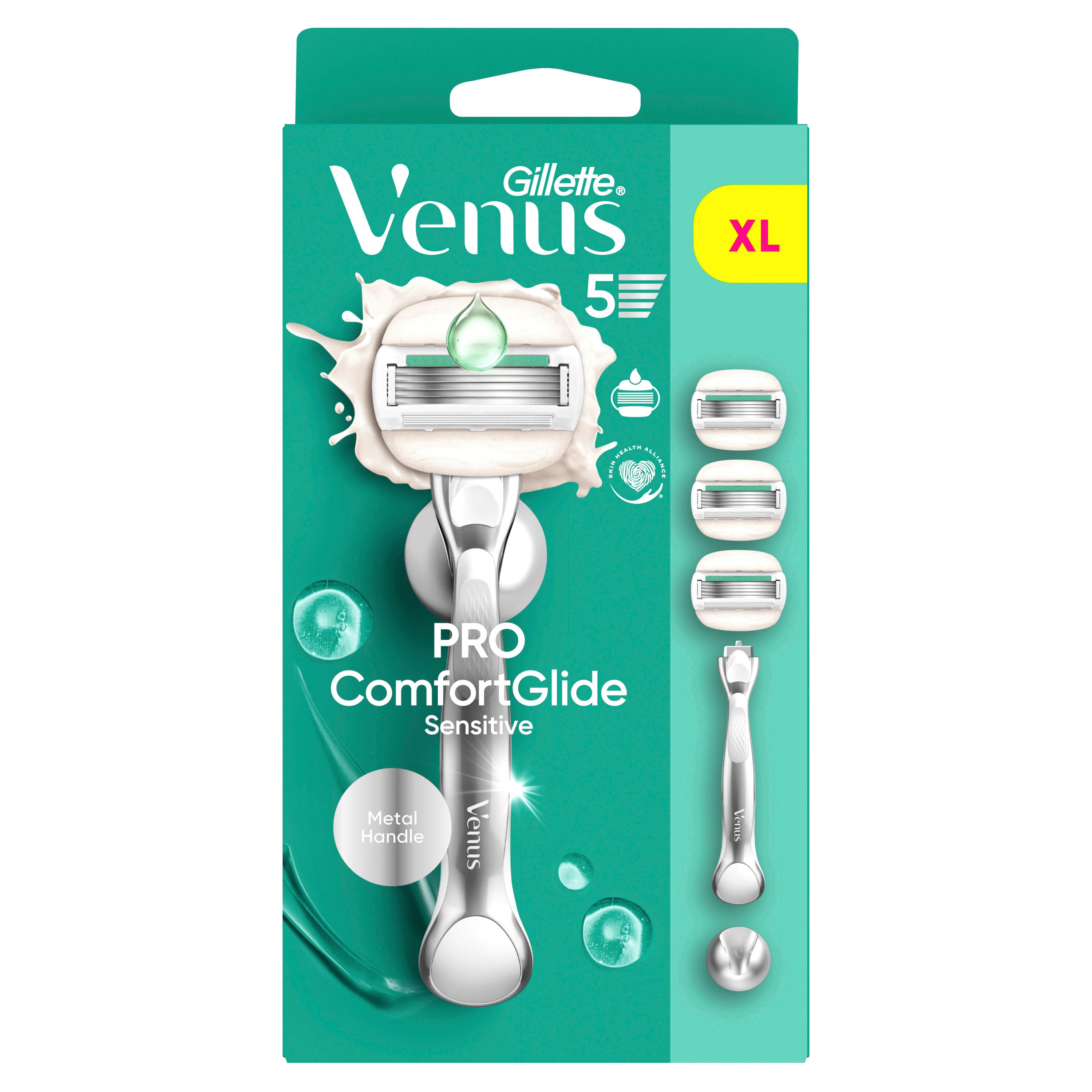 Gillette Venus - Damennassrasierer "Comfortglide Sensitive" + 3 Ersatzklingen + Duschhalterung