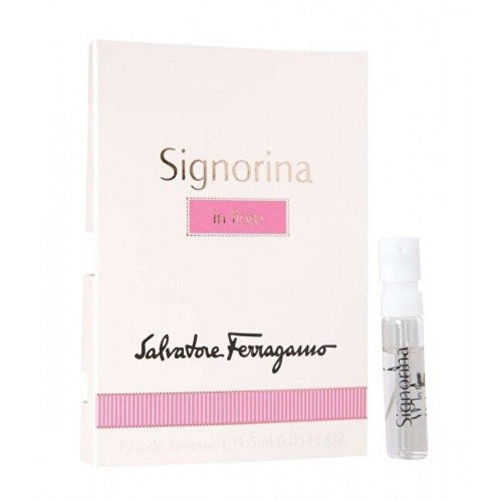 Karton mit Aufschrift Signorina in Fiore und Salvatore Ferragamo. Daneben ein kleiner Zerstäuber.