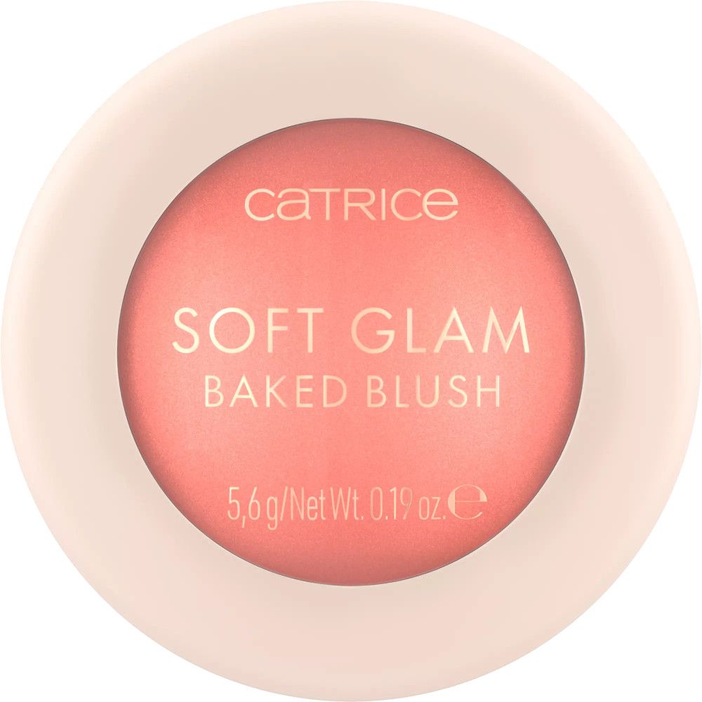 Runder Rouge-Puder in einer hellrosa Dose. Auf der Dose steht 'Catrice Soft Glam Baked Blush'.