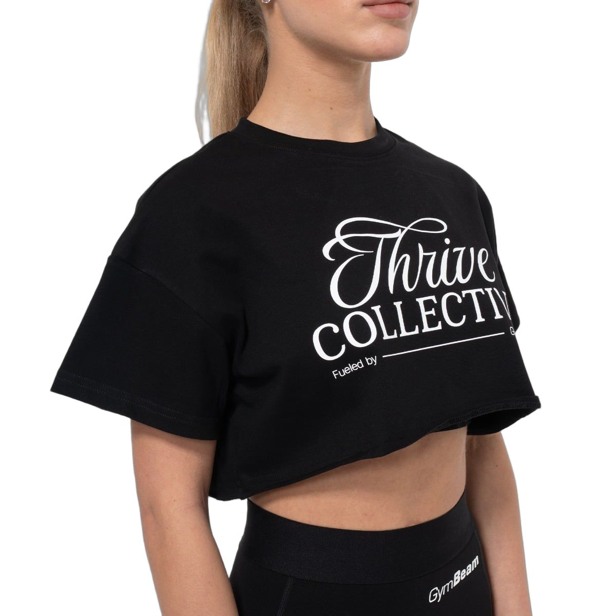 GymBeam T-Shirt Damen cropped oversized mit Rundhalsausschnitt in Schwarz