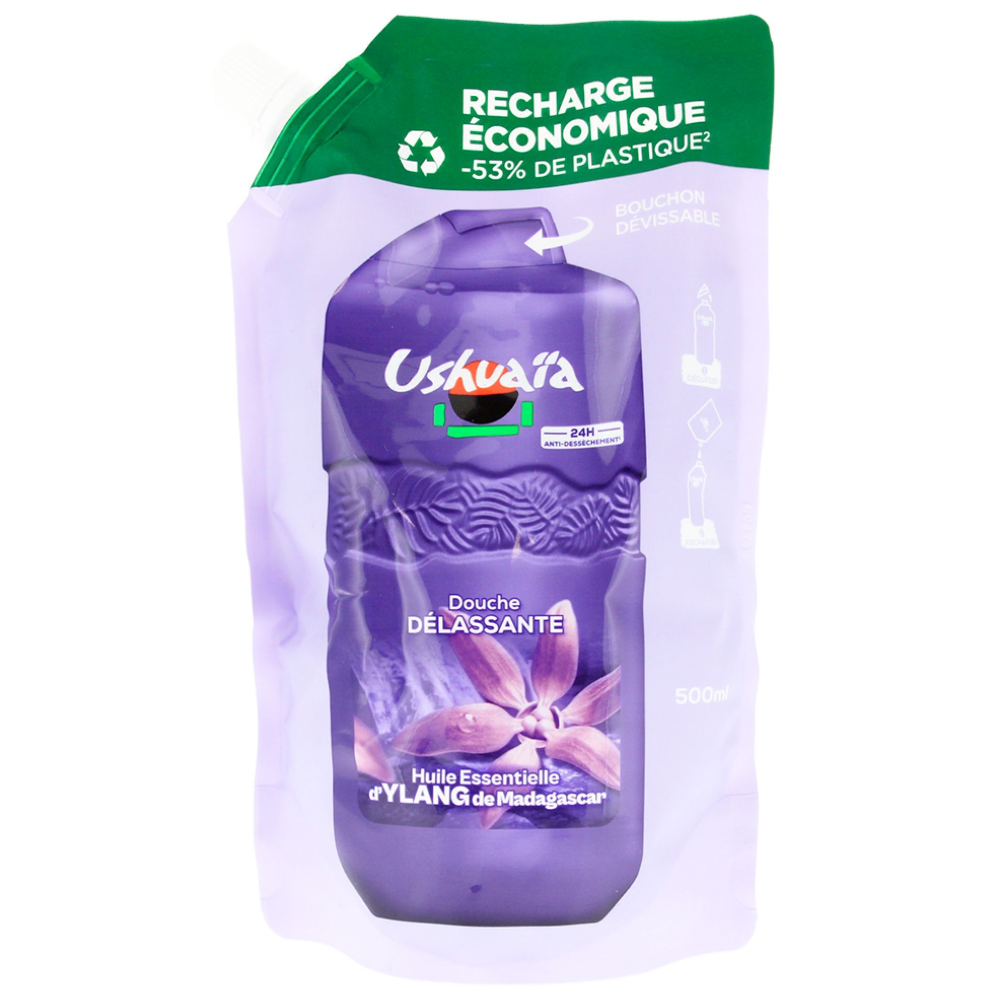 Ushuaïa Entspannungsdusche Ylang de Madagascar Öko-Nachfüllung 6,5x12,5x21 cm