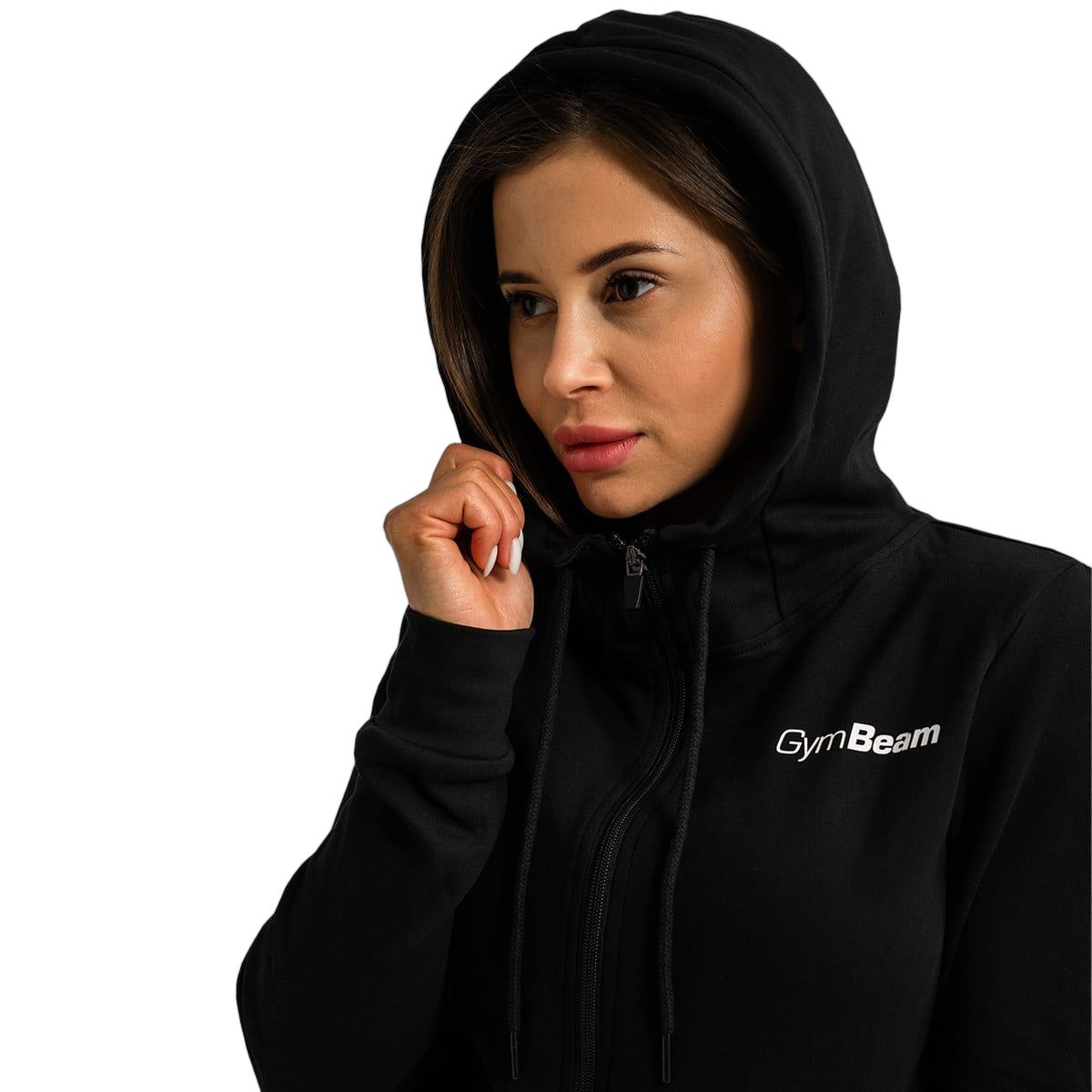 GymBeam Hoodie Damen Regular mit Kapuze und Reißverschluss Black