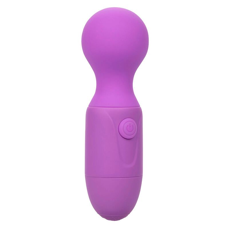 Lila Vibrationsmassager mit abgerundetem Kopf und Bedienknopf. Silikonmaterial. Ergonomisches Design.