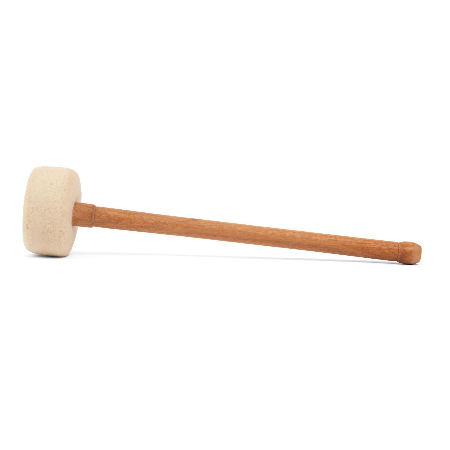 Ein Filz-Klöppel mit rundem Kopf und Holzgriff.