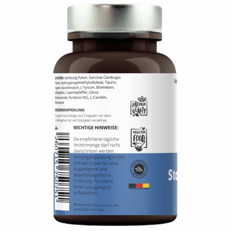Rückseite der Flasche. Enthält Inhaltsstoffe, Warnhinweise und Qualitätszeichen. Marke VitaminFuchs.