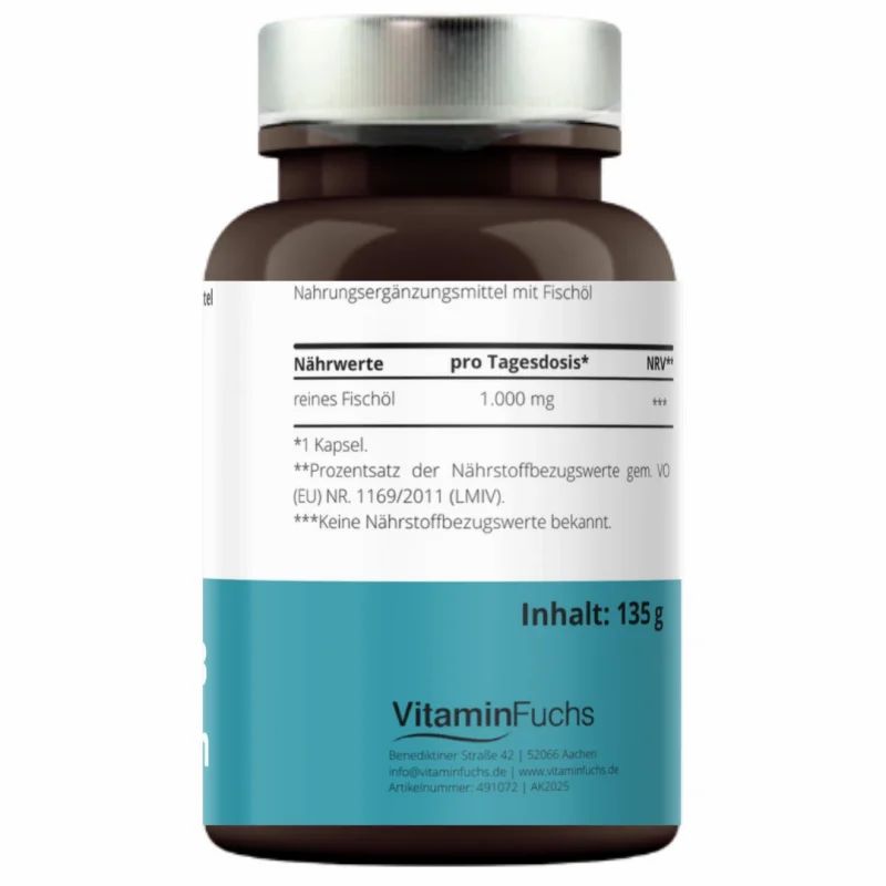Rückseite der braunen Flasche. Enthält Nährwertangaben, "Vitamin Fuchs" Logo und Inhaltsangabe.