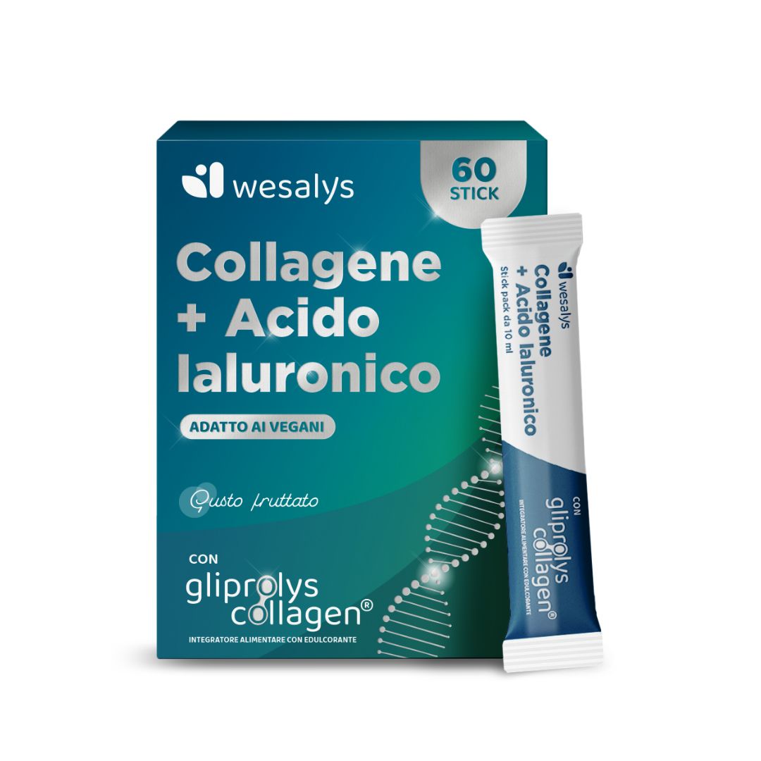 Collagene  + Acido Ialuronico WESALYS®, 60 stick liquidi (Vegan, Alta Biodisponibilità)