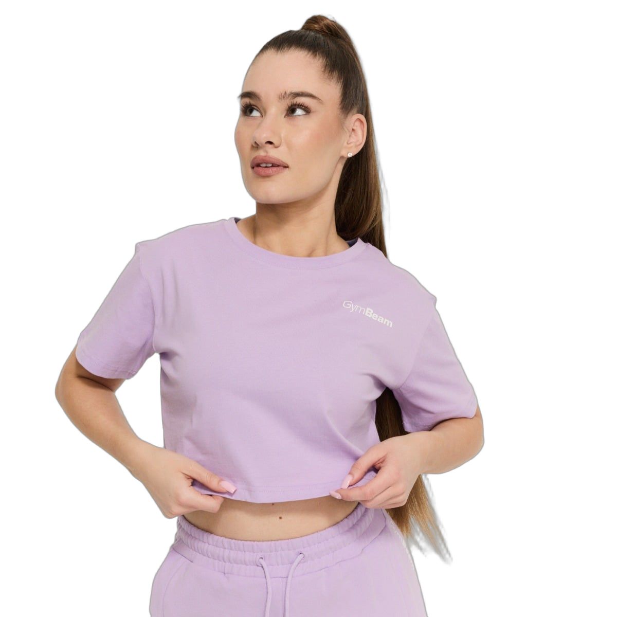 GymBeam T-Shirt Damen cropped loose Kurzarm mit Rundhalsausschnitt Lavender