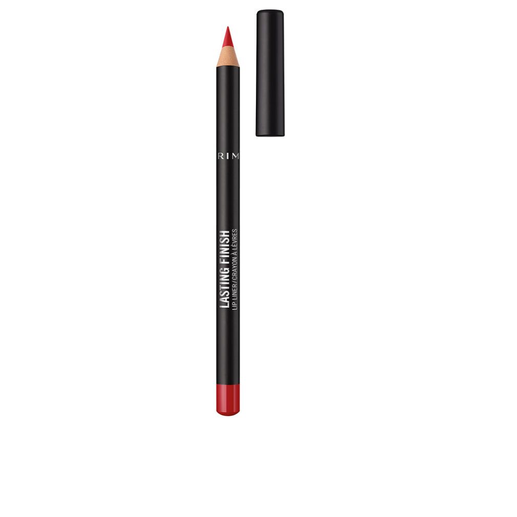 Roter Lipliner mit schwarzem Stift und Kappe. Aufschrift: Lasting Finish. Marke: Rimmel.