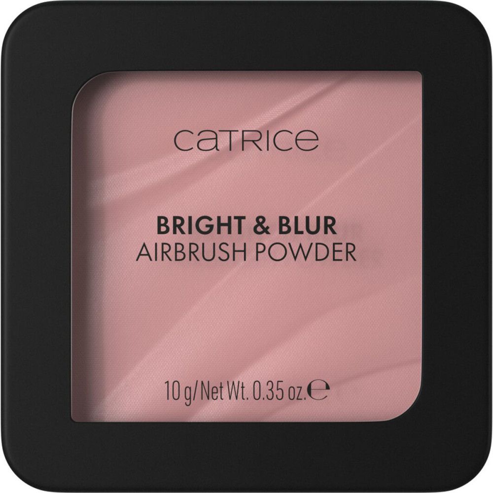 Kompaktpuder in schwarzer Dose. Rosa Puder mit Text. Marke Catrice, Bright & Blur Airbrush Powder.