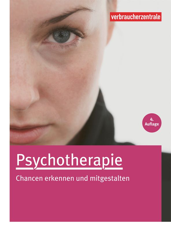 Buchcover mit dem Titel Psychotherapie. Eine Frau ist abgebildet. Der Titel ist in Weiß auf einem pinkfarbenen Balken geschrieben.