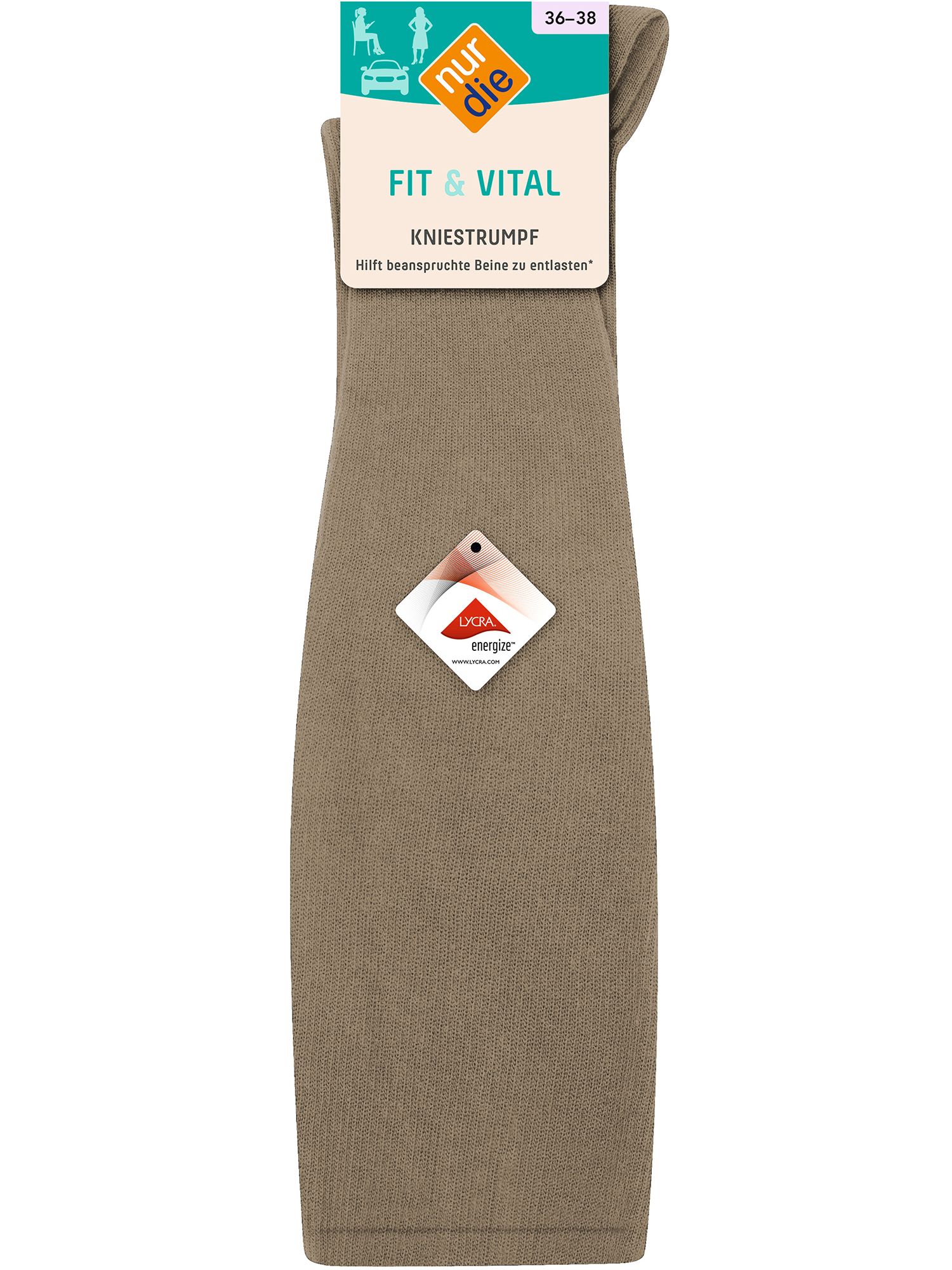 NUR DIE Kniestrumpf Fit & Vital - leinen - 36-38