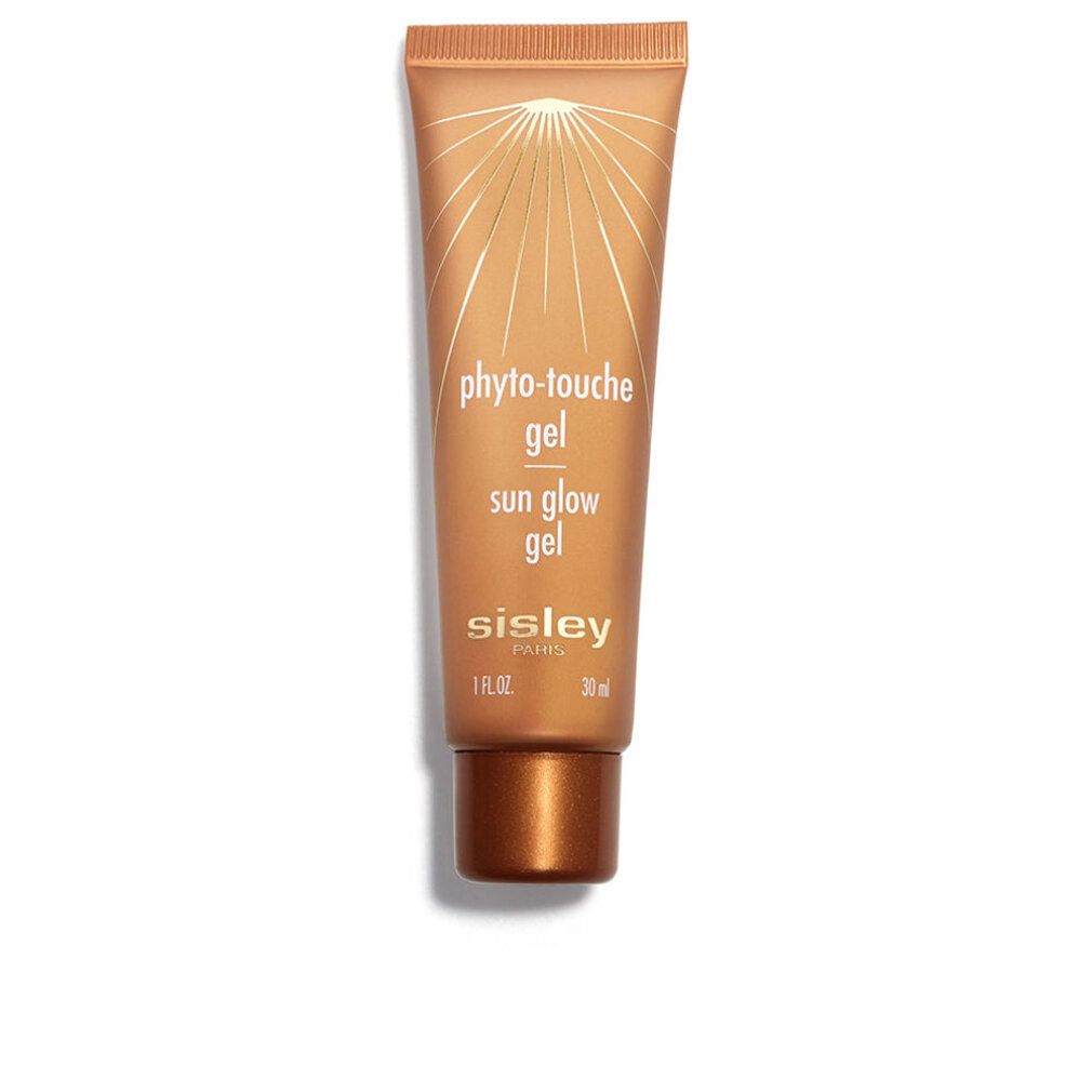 Sisley Phyto-Touche Gel Tube. Braune Tube mit goldenem Strahlenmuster. Produktname und Marke deutlich sichtbar.