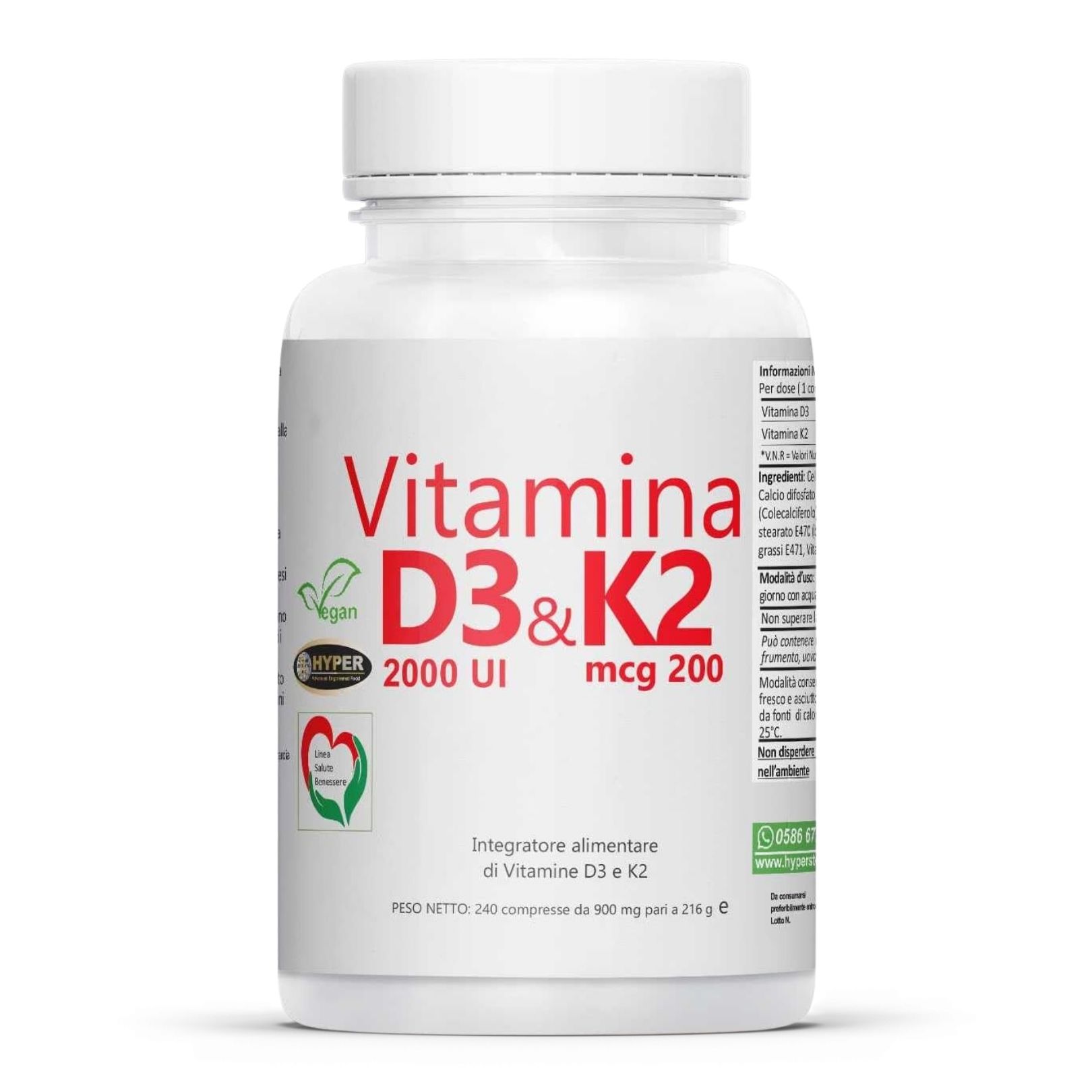 HYPER Vitamina D3 K2 Integratore alimentare per il Benessere delle Ossa e Sistema Immunitario