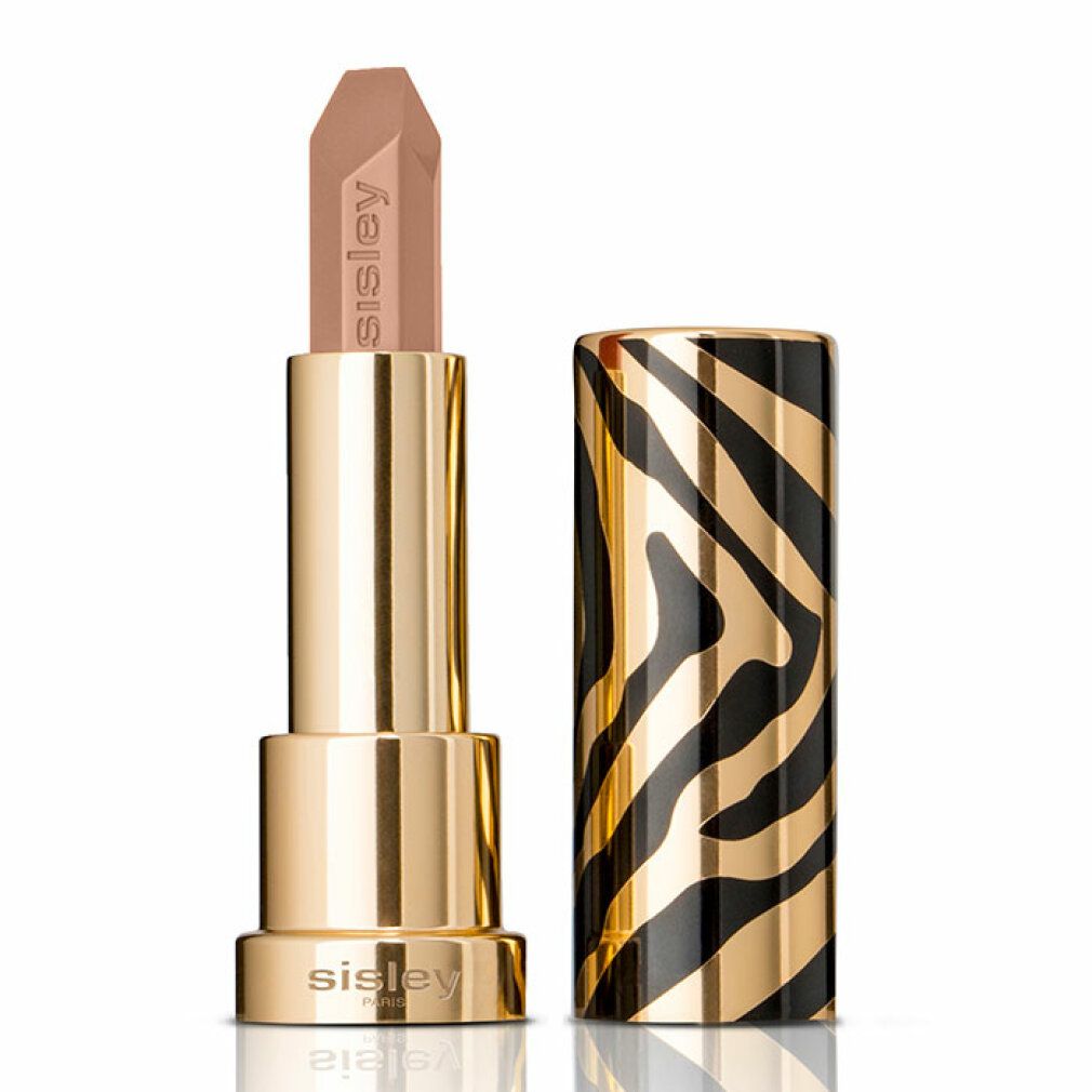 Lippenstift mit beiger Spitze, goldfarbener Hülse und Zebra-Muster. Marke: Sisley. Aufschrift: Sisley Paris.