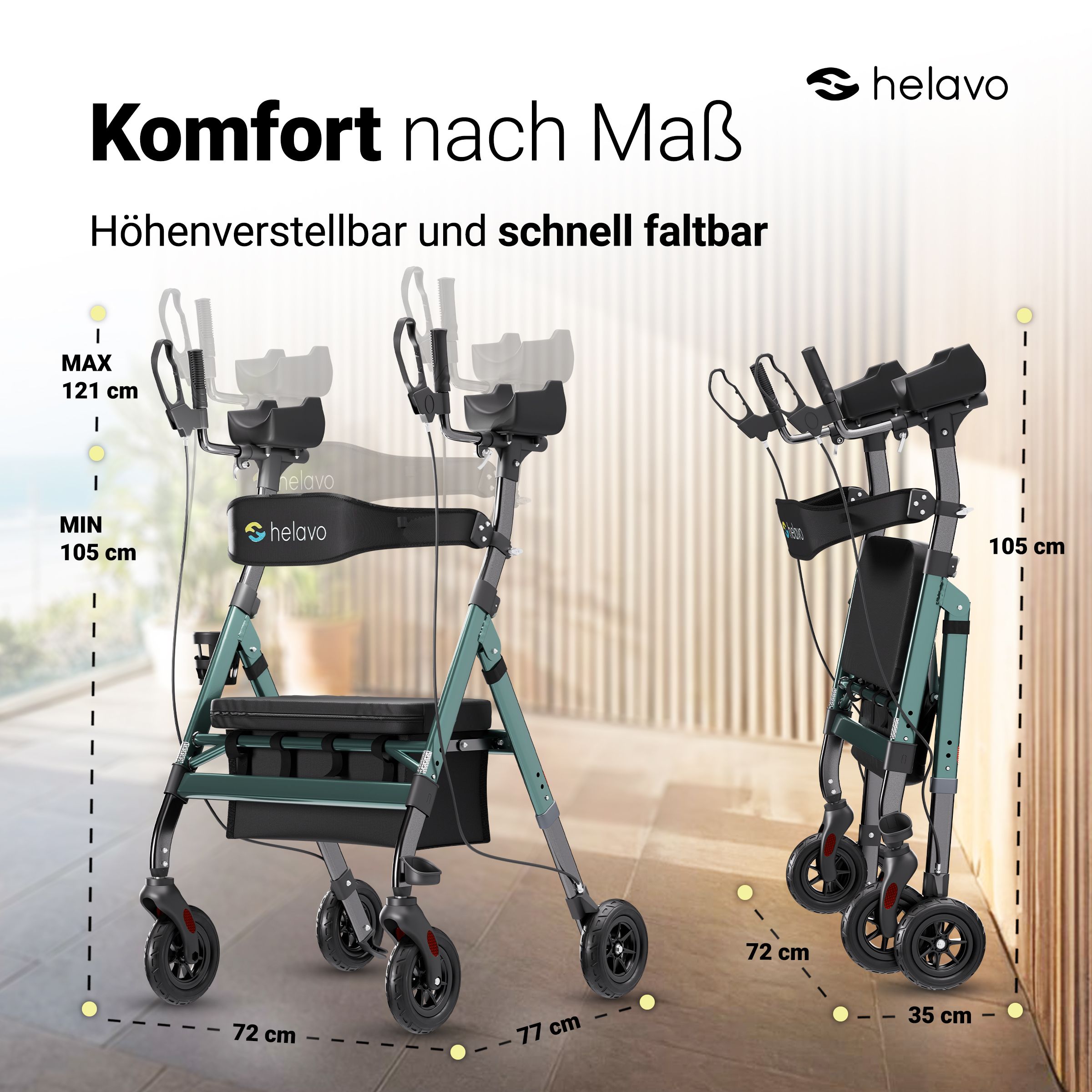 Helavo XXL Schwerlast Arthritis Rollator breit Stand Up Gehhilfe mit Armlehnen bis 226kg