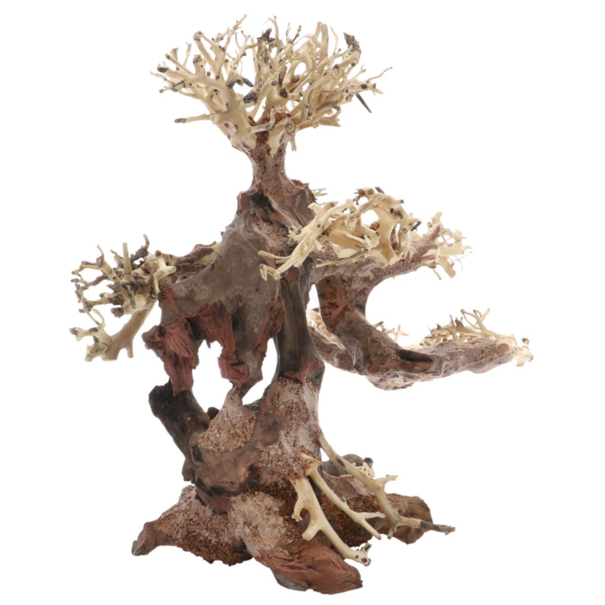 Aquarien-Dekoration, handgefertigter Bonsai-Baum aus Holz. Natürliche Farben: Braun und Beige. Astförmige Struktur.