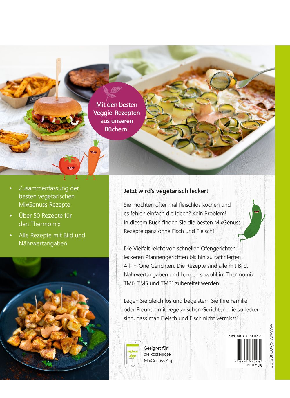 Buchcover mit vegetarischen Rezepten. Titel: Vegetarisch. Aufschrift: Unsere besten Veggie-Rezepte für den Thermomix.
