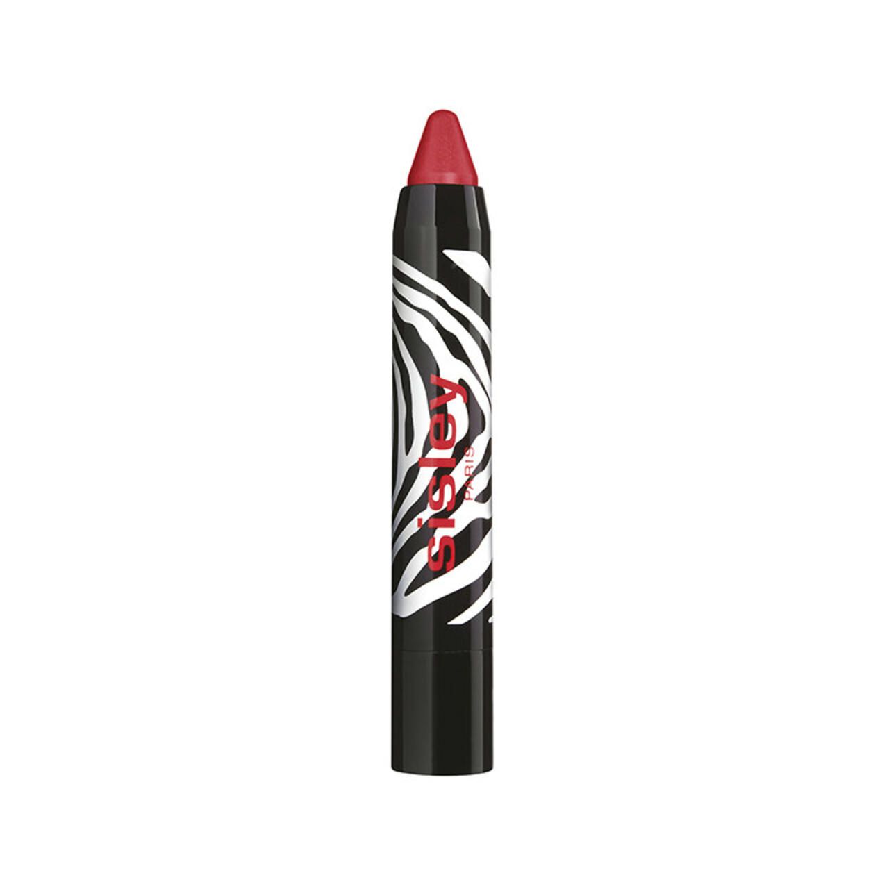 Lippenstift in Stiftform mit roter Spitze. Schwarzer Stift mit weißem Zebra-Muster und Sisley-Logo.