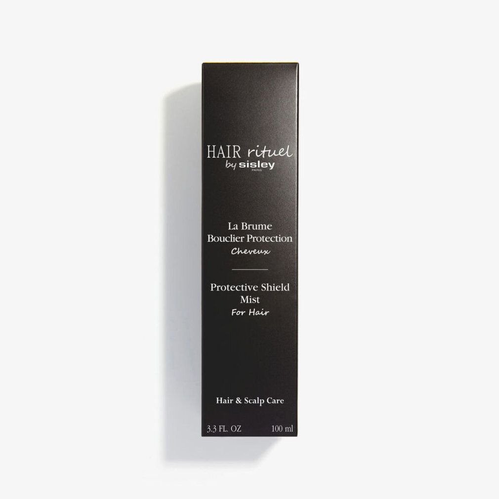 Schwarze Verpackung mit Aufschrift: HAIR rituel by sisley, La Brume Bouclier Protection, Protective Shield Mist. 3.3 FL. OZ. 100 ml.