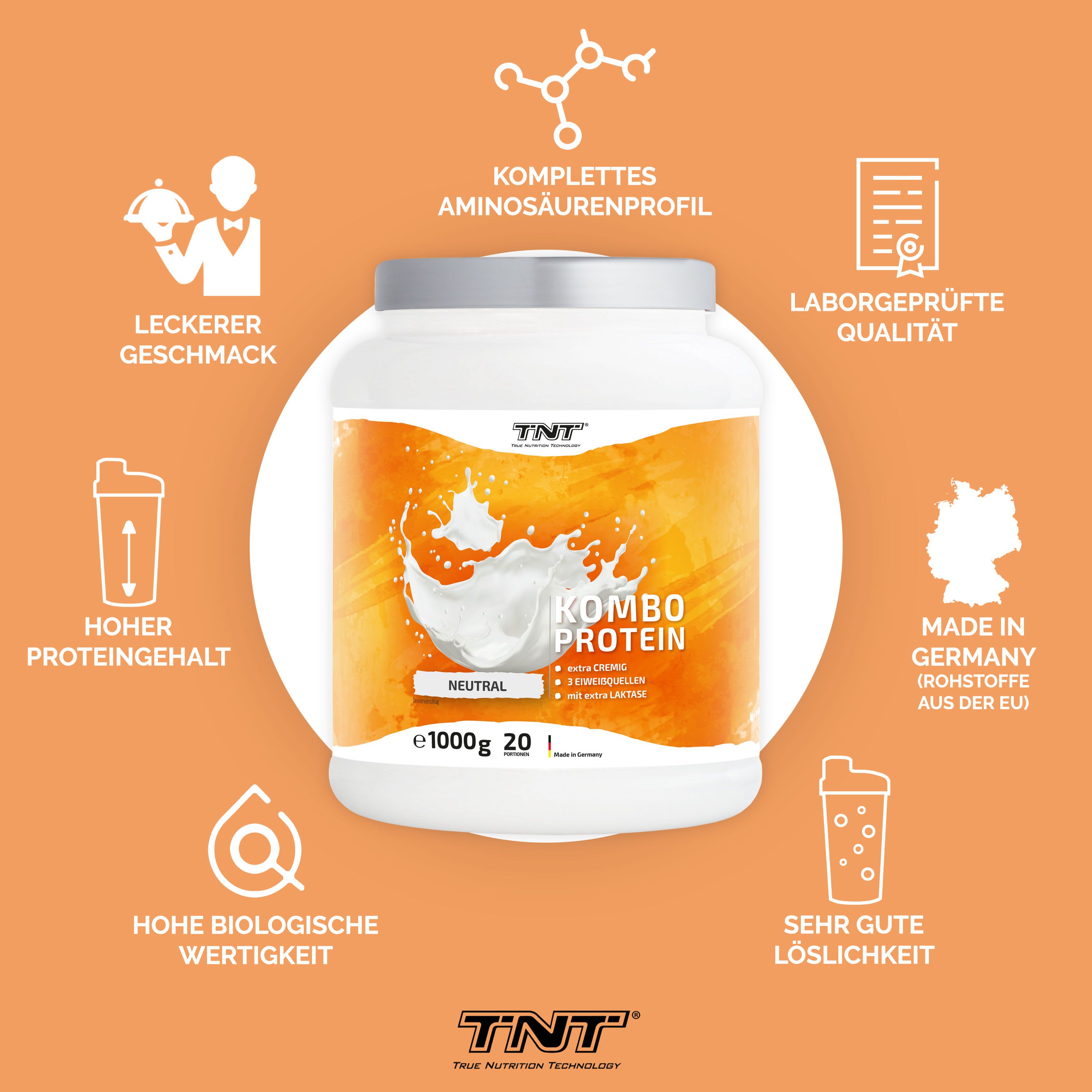 TNT Kombo Protein - 3 Eiweißquellen (Whey, Casein und Hühnerei) 1 kg Pulver