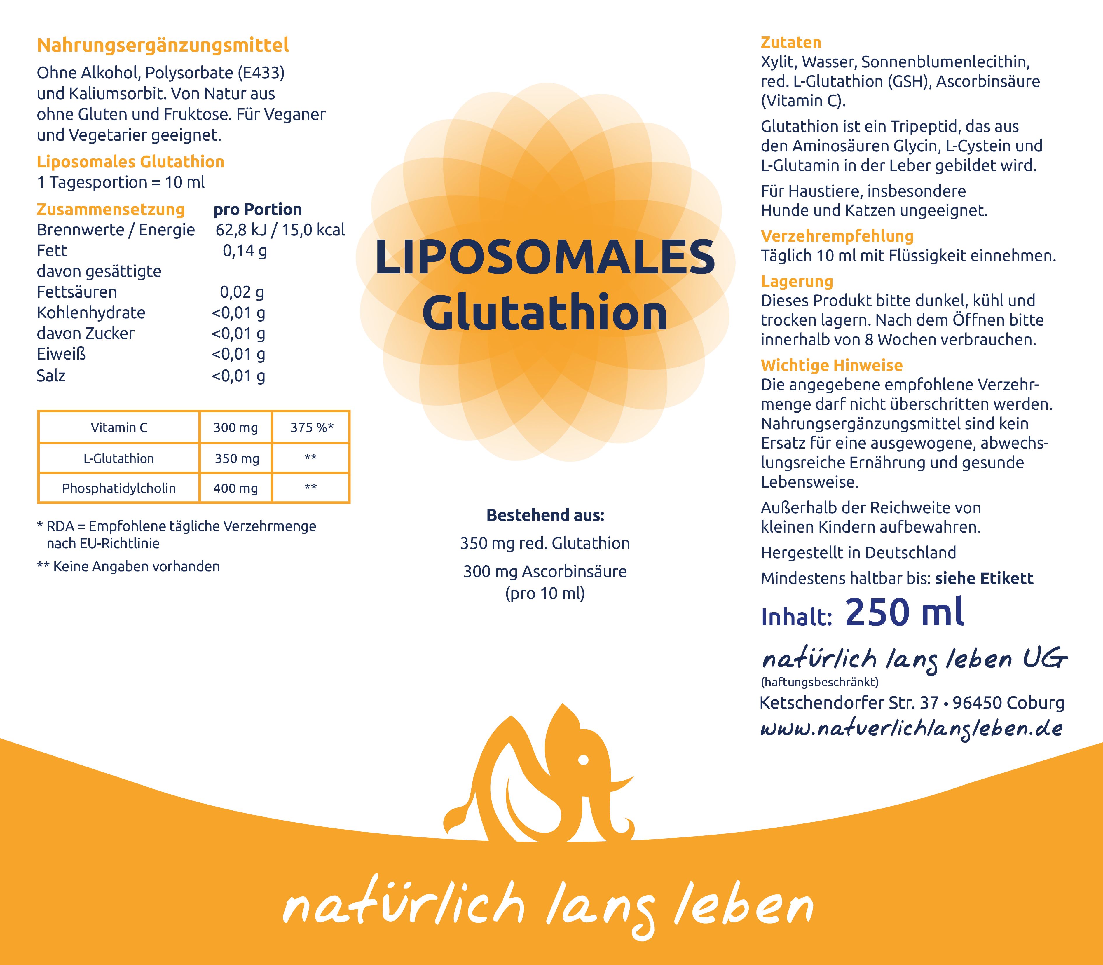 natürlich lang leben Liposomales Glutathion 250 ml Flüssigkeit