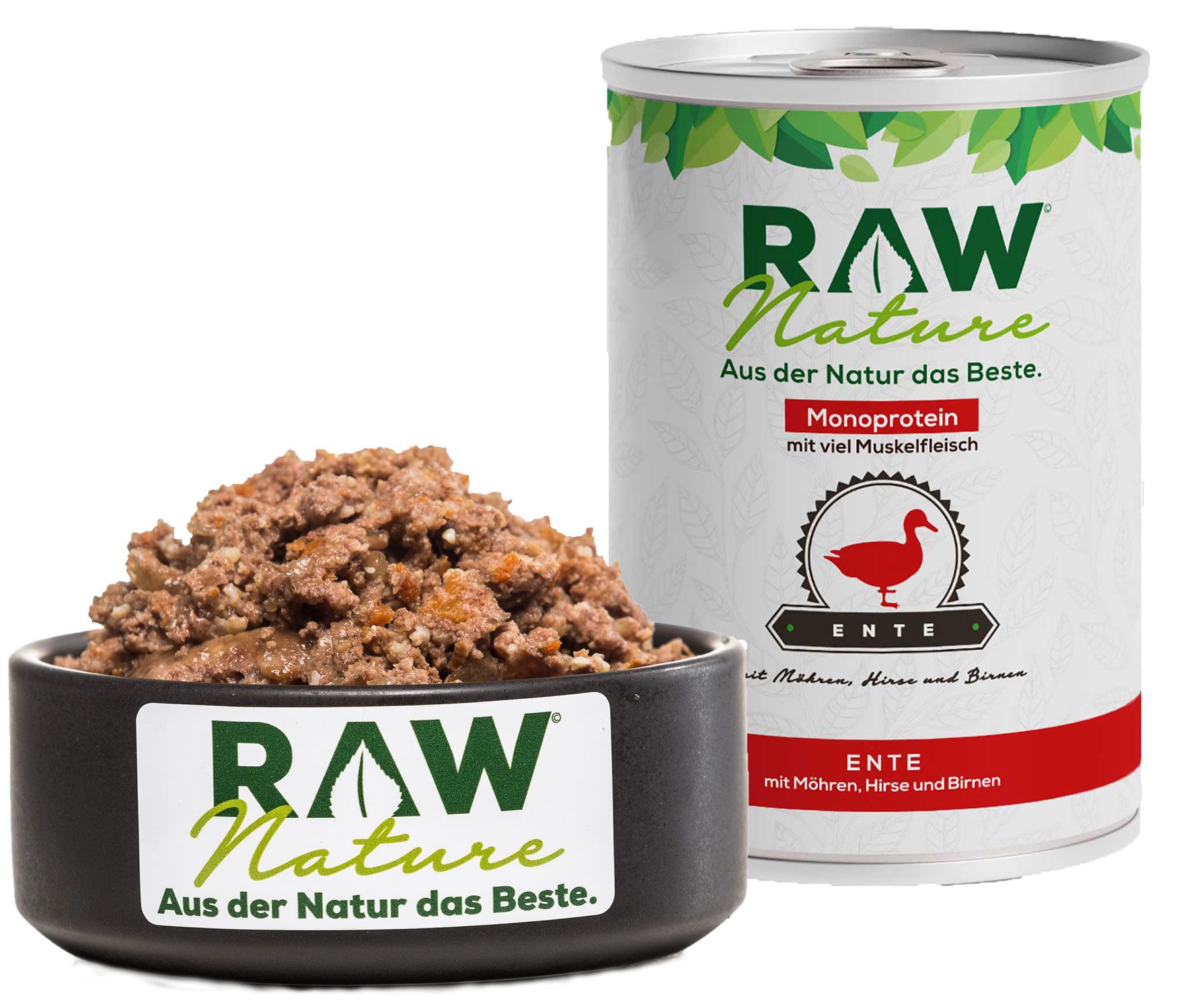 RAW Nature Nassfutter Ente Pur mit Hirse & Birne, getreidefrei