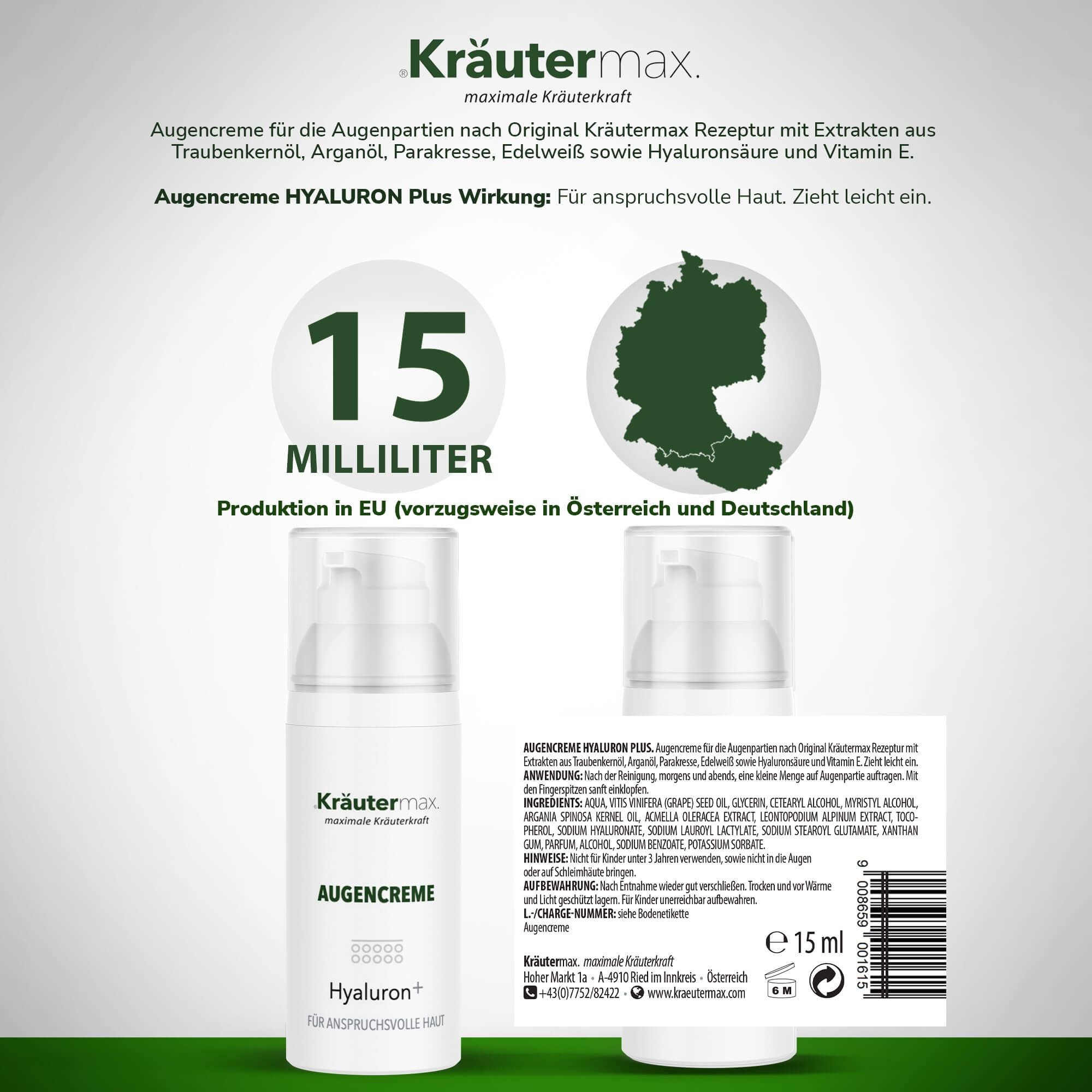 Kräutermax Augencreme Hyaluron plus 15 ml