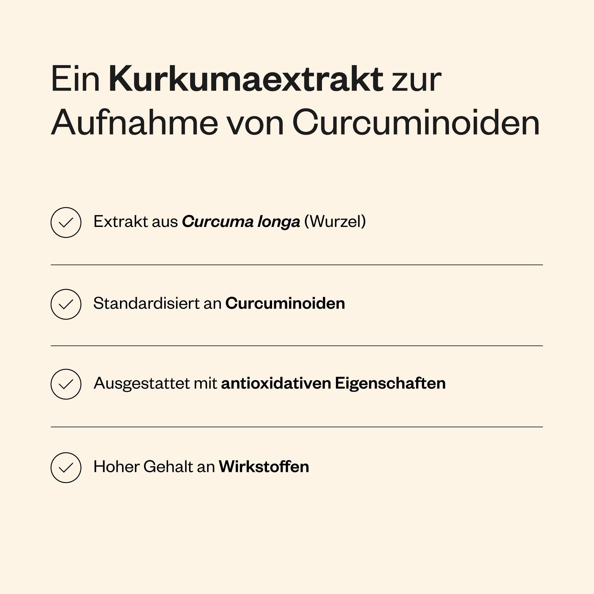 Grafik mit Informationen über Kurkumaextrakt. Enthält Informationen über Curcuminoide, Antioxidantien und Wirkstoffe.