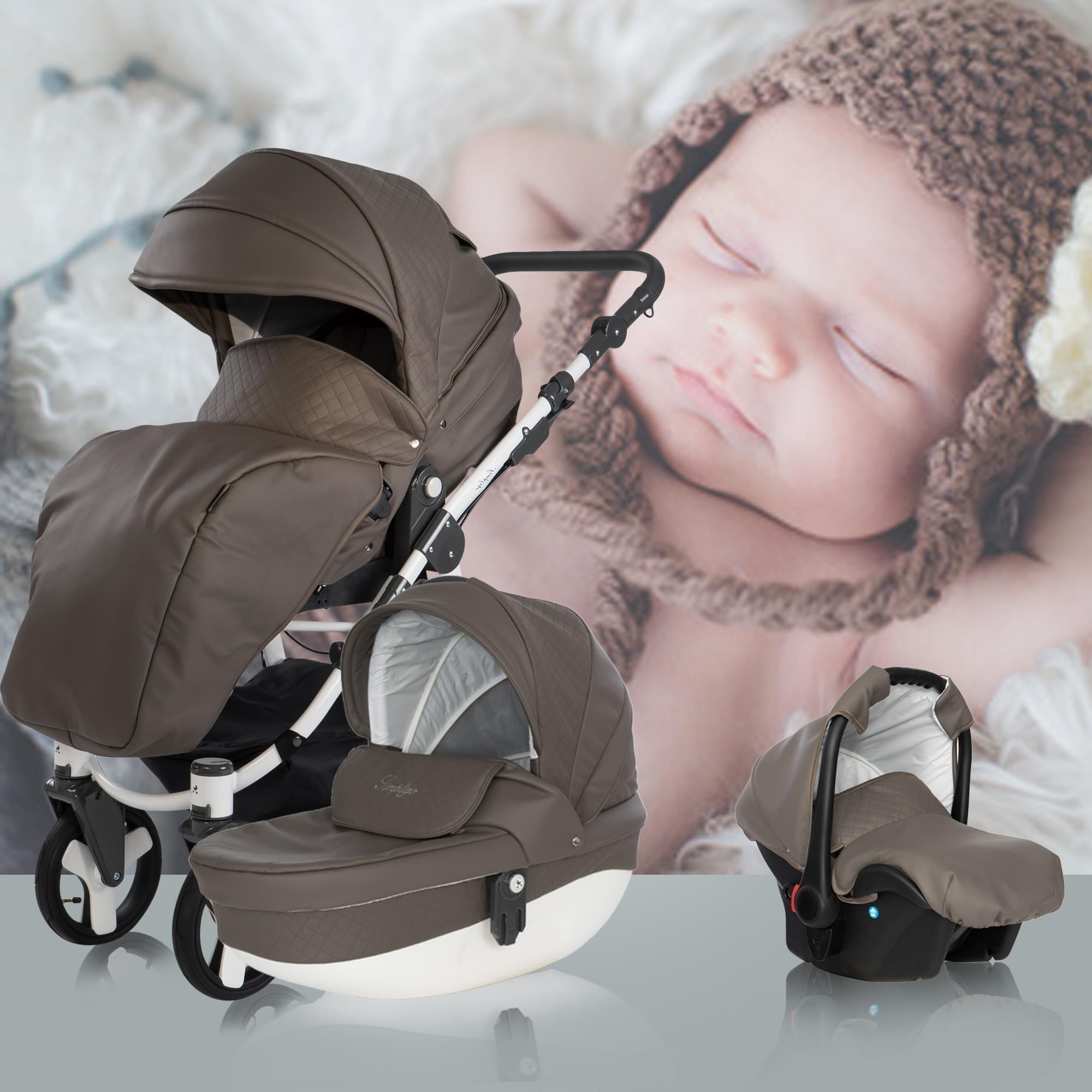 Friedrich Hugo Simpligo 4 in 1 Kinderwagen Komplettset ISOFIX Basis Luftreifen, Schlamm (Kunstleder)