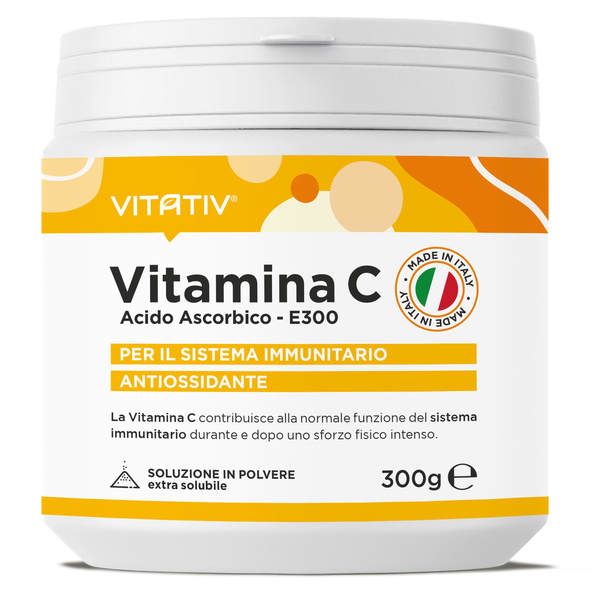 Vitativ® Vitamina C 300g Pura, Acido Ascorbico E300 in polvere solubile | Sistema immunitario