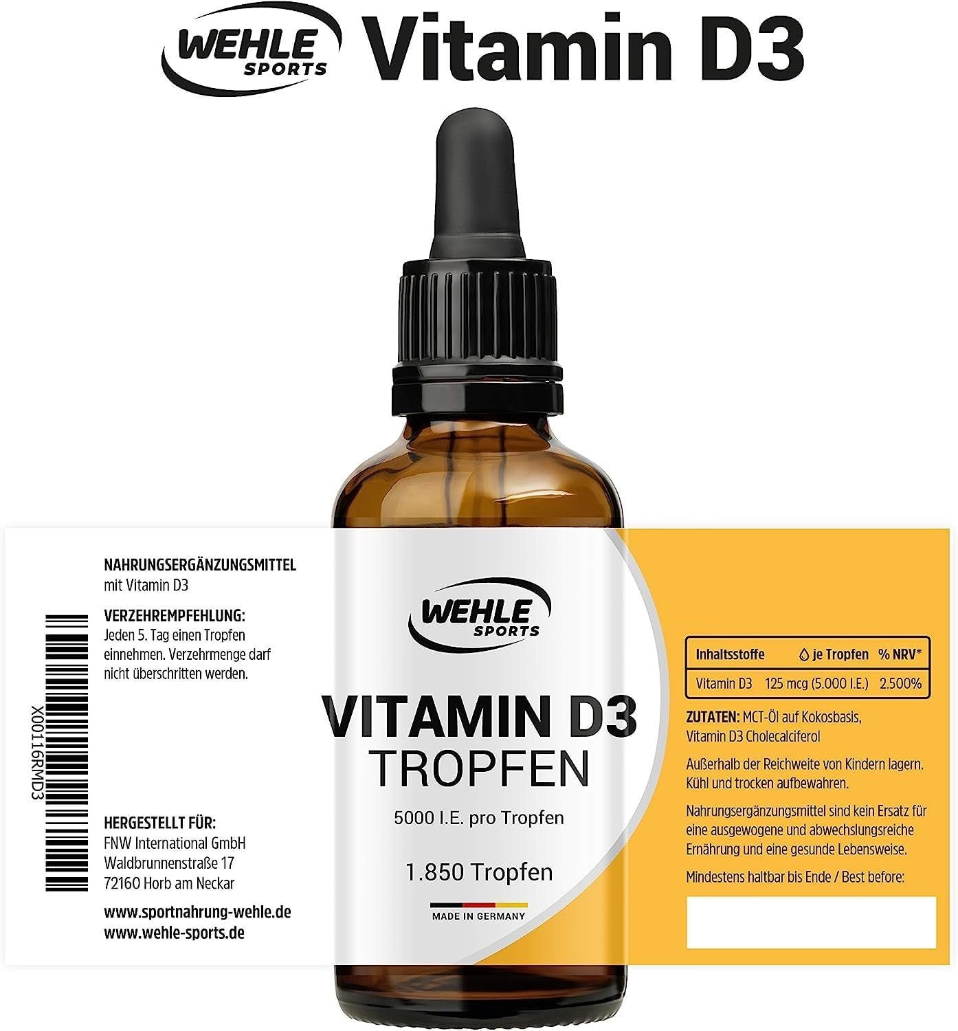 Wehle Sports Vitamin D3 5000 IE pro Tropfen