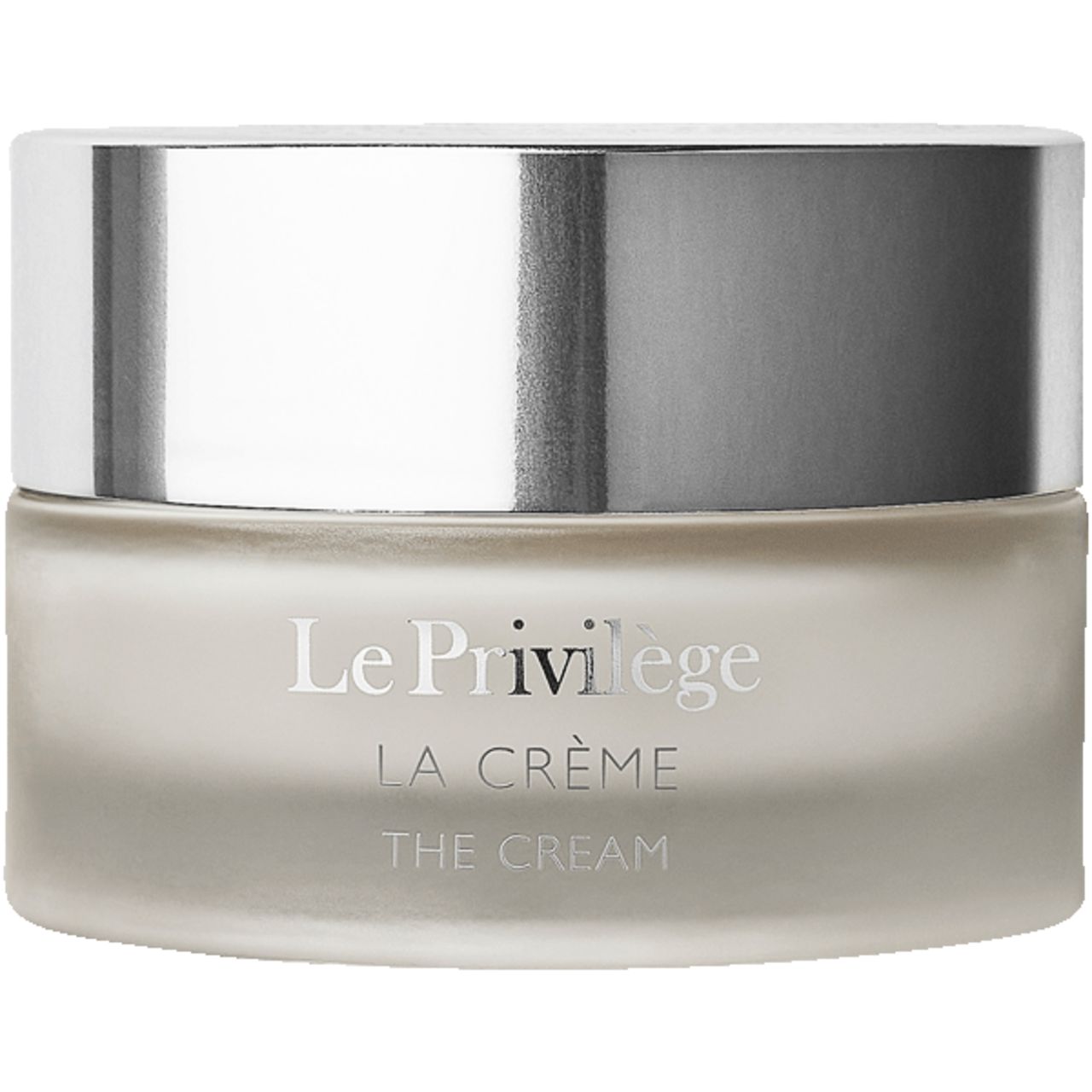 Creme-Tiegel mit silbernem Deckel. Aufschrift: Le Privilège La Crème The Cream.