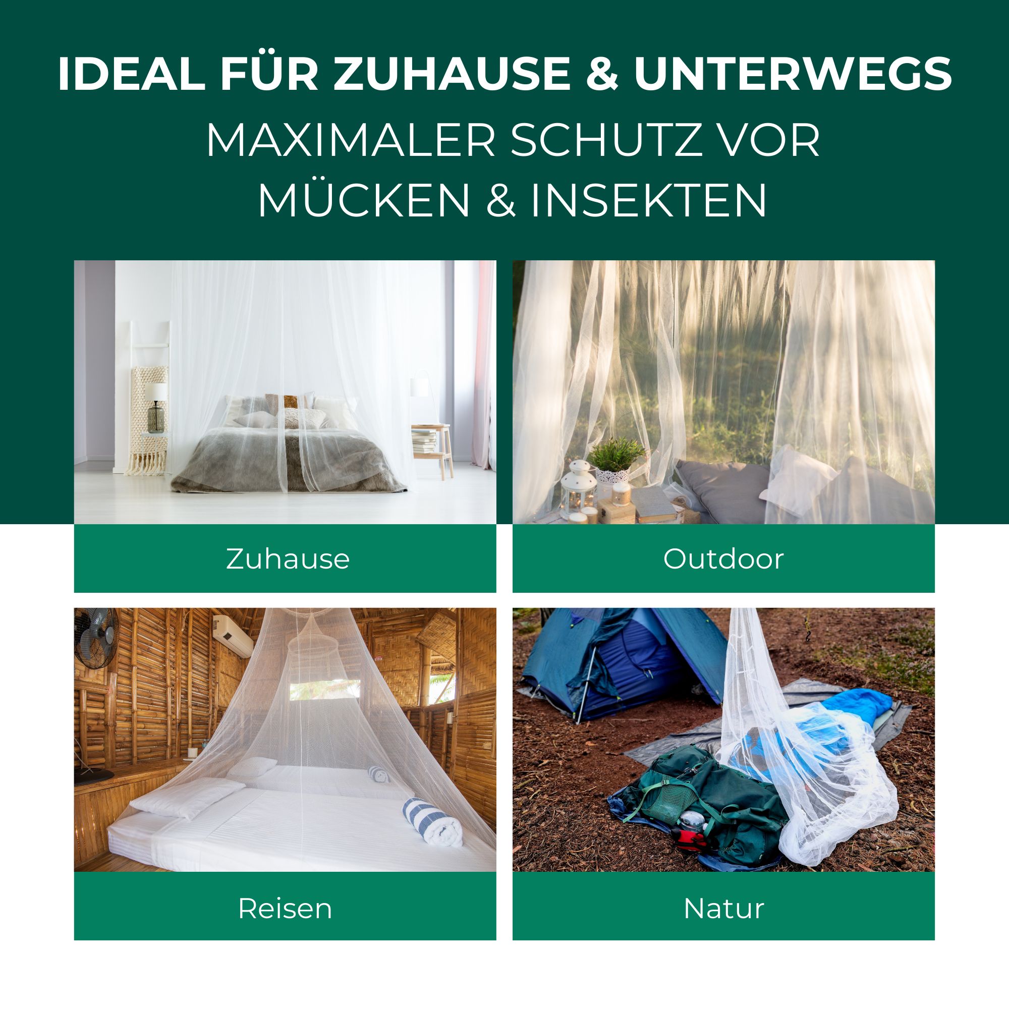 SILBERKRAFT Moskitonetz mit Klebehaken