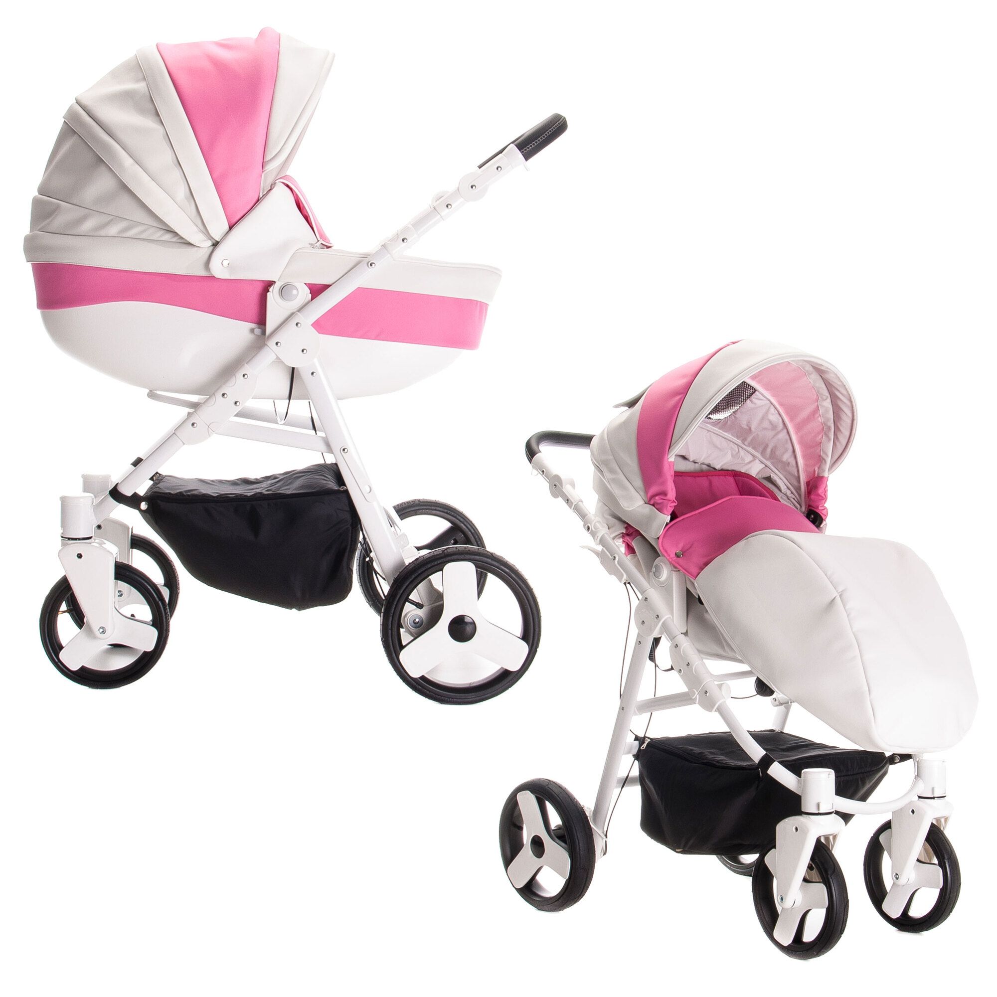 Friedrich Hugo Easy Comfort 2 in 1 Kinderwagen, White Pink & Leatherette