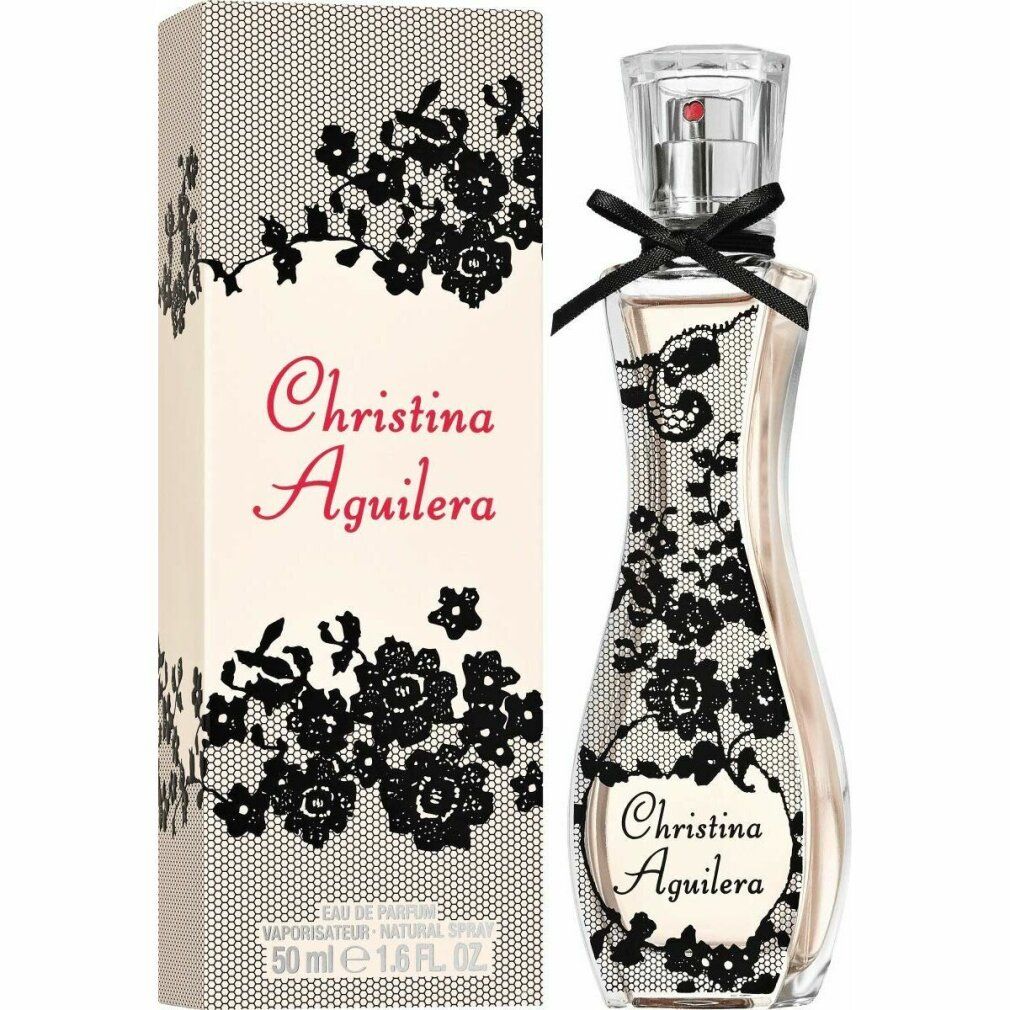Christina Aguilera Eau de Parfum Flakon und Verpackung mit schwarzer Spitze.