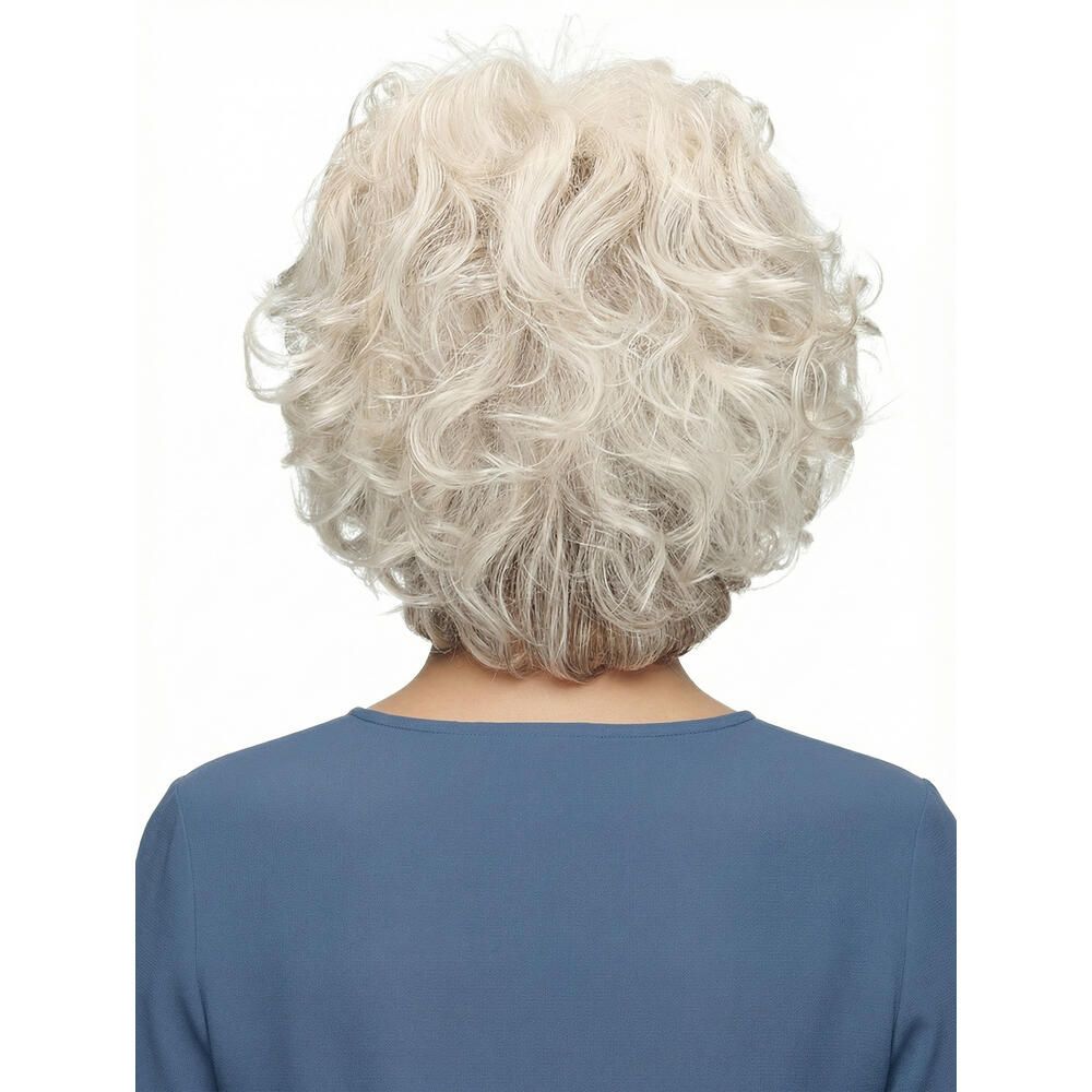 Perücke Lillith von trendhair. Kurze, lockige, graue Kunsthaarperücke. Rückansicht.