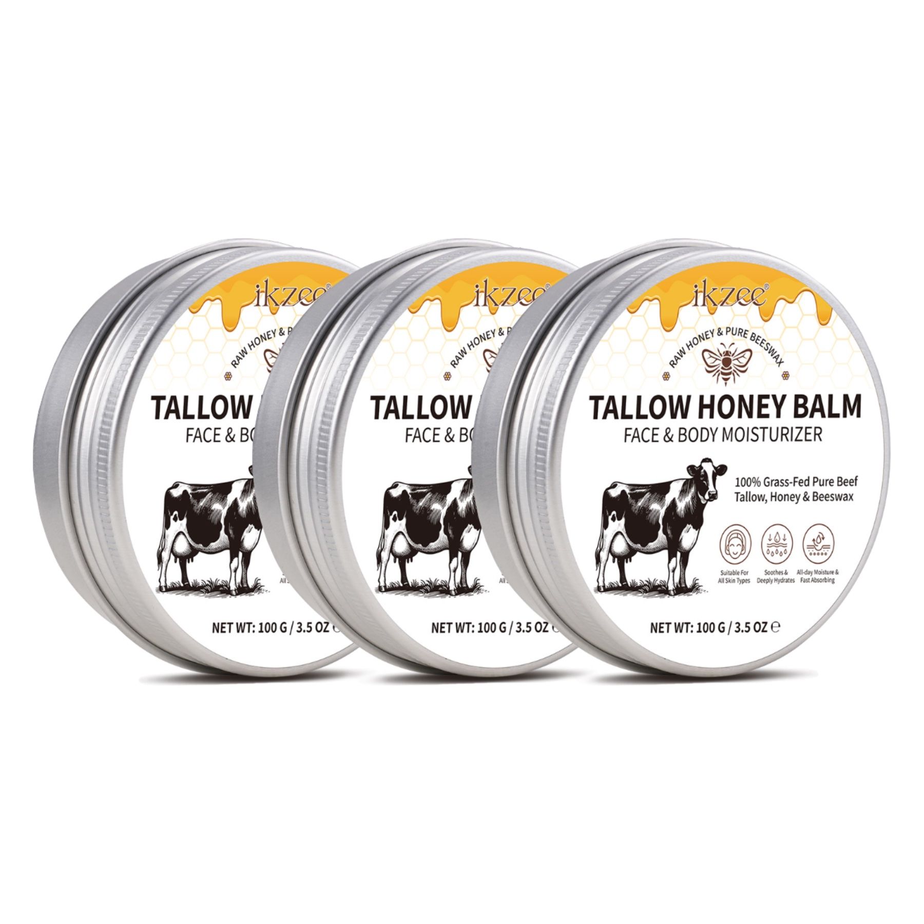 P-Beauty Rindertalg Honig Beef Tallow für Hautpflege 3x100 g Tagescreme