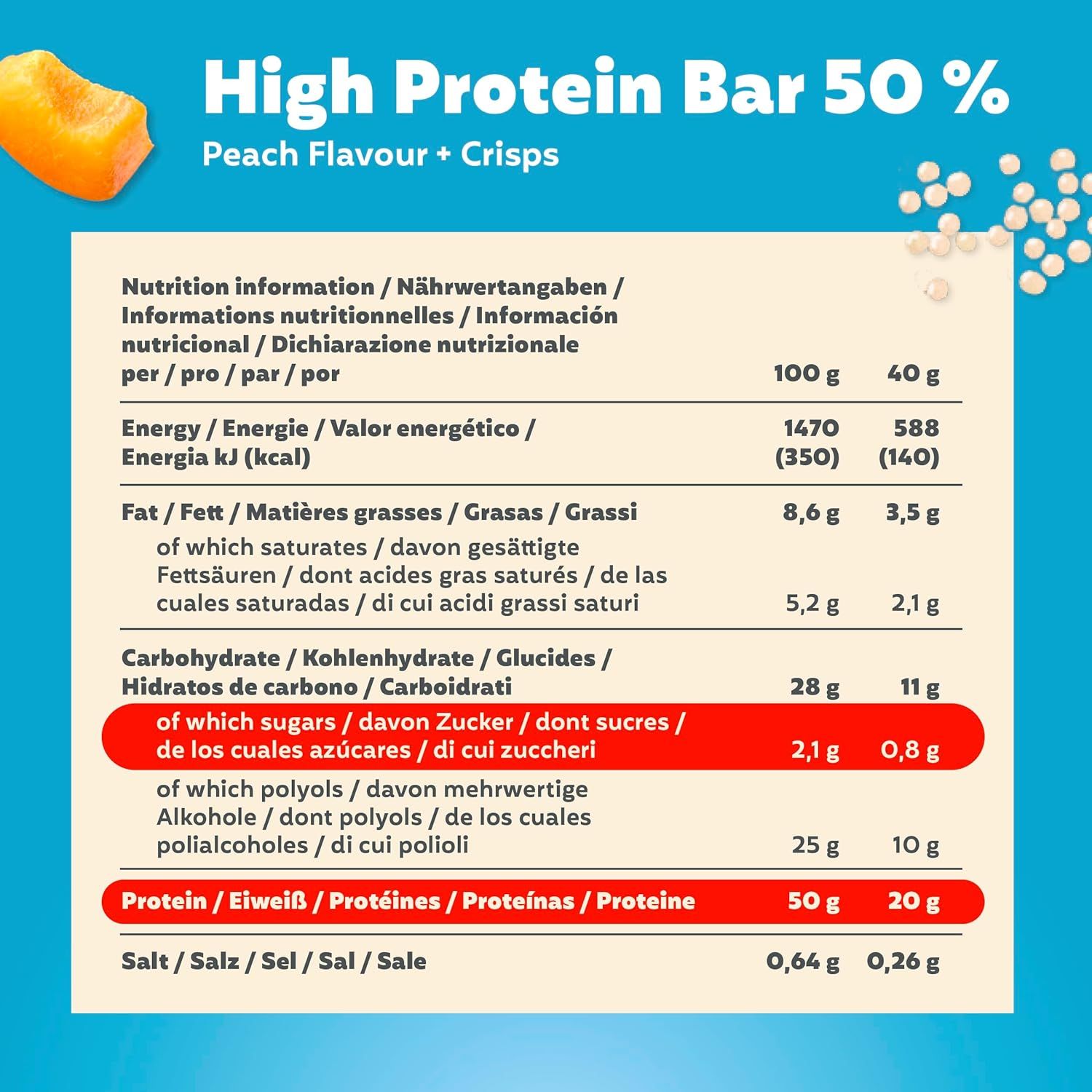 Premier Protein High Protein Bar 50% Peach Crispie 16x40g
