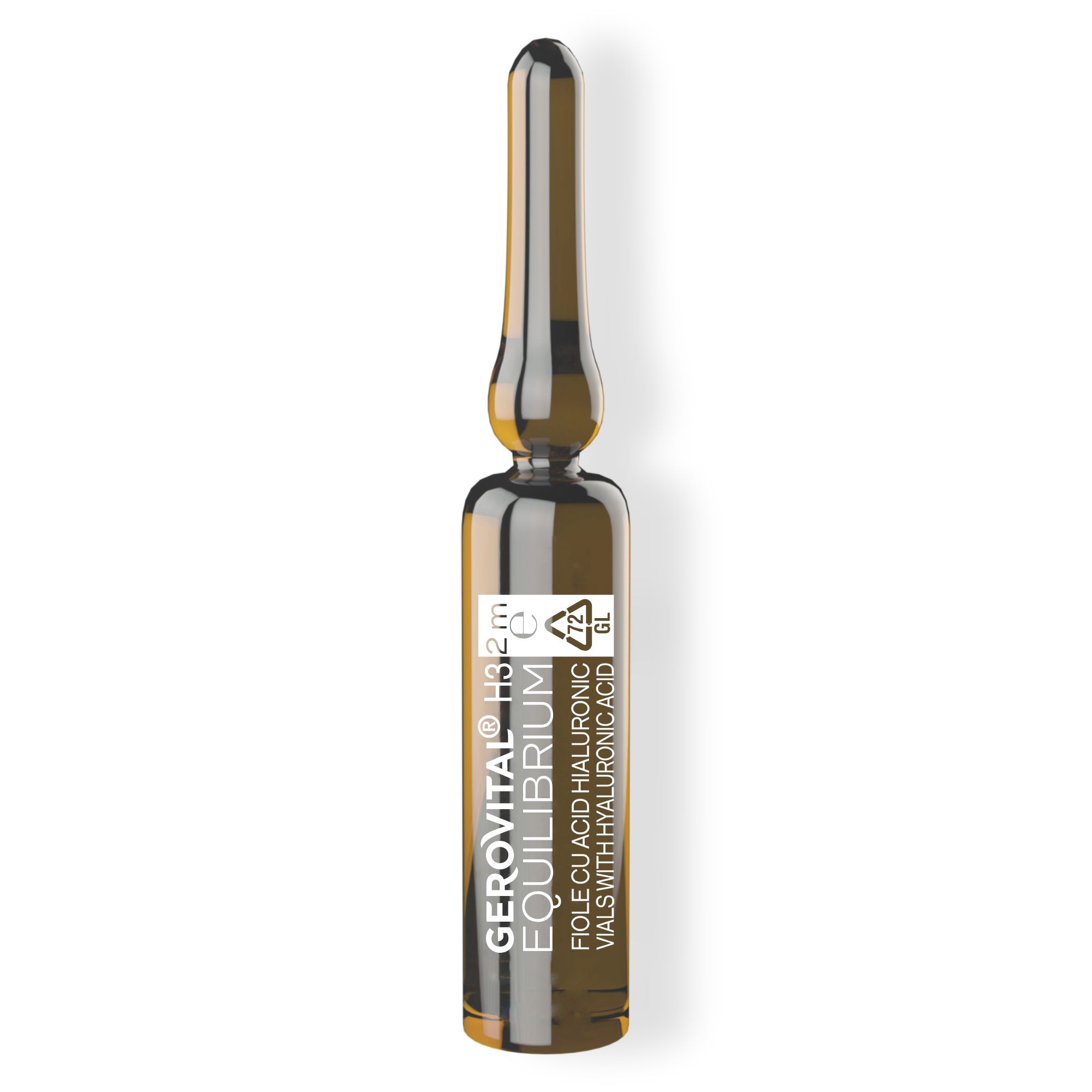 Einzelne Ampulle. Aufschrift: Gerovital Equilibrium, Fiola Cu Acid Hialuronic.