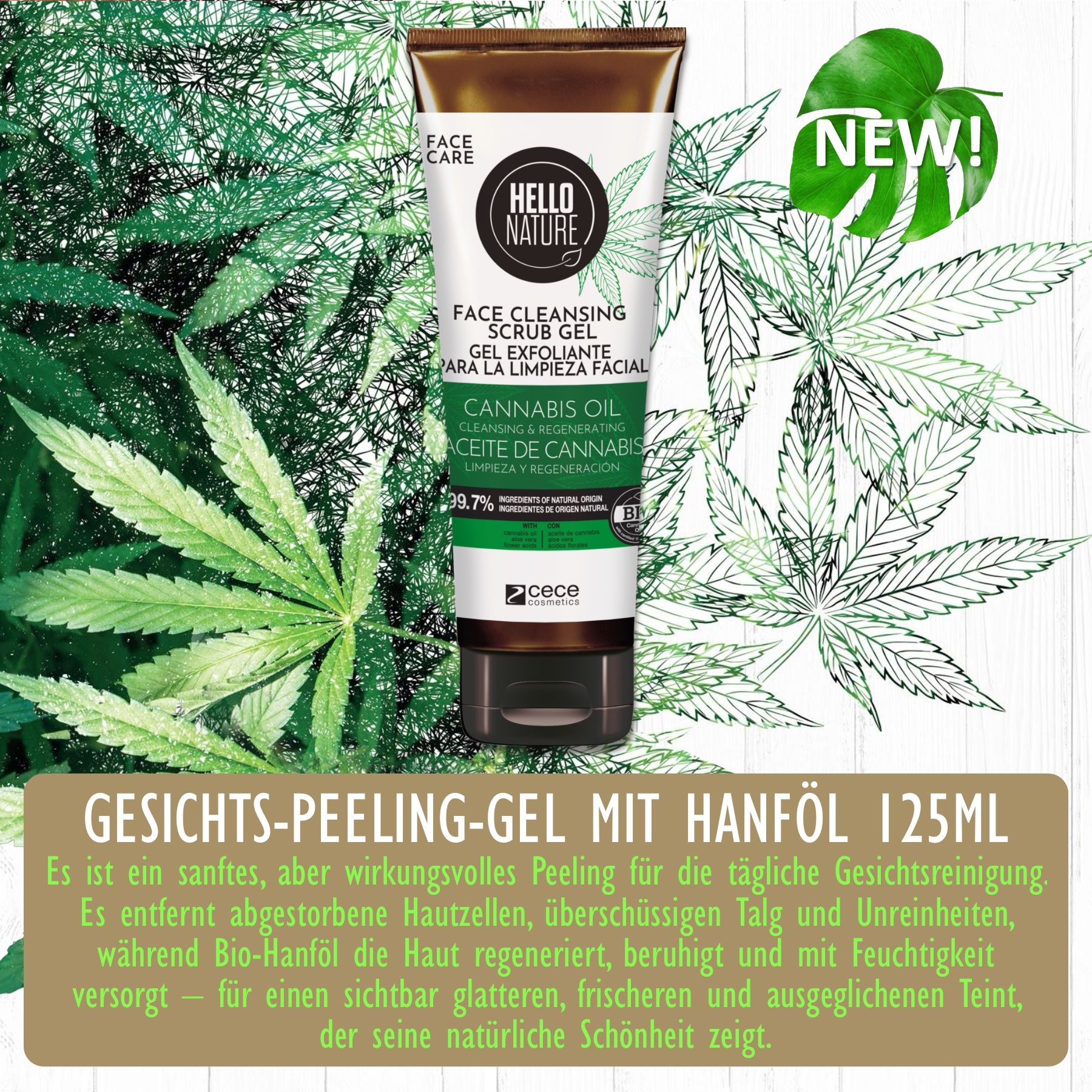Hello Nature Gesichtspeeling für Gesichtspflege mit Hanföl