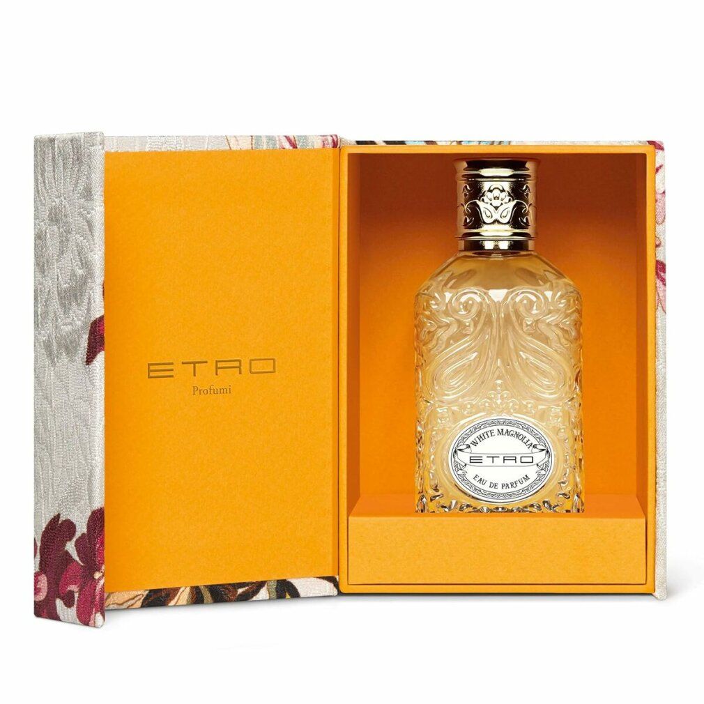 Geöffnete Etro White Magnolia Eau de Parfum Box mit Flakon.