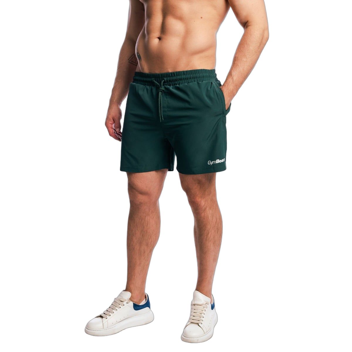 GymBeam Shorts Herren Regular Fit, Kordelzug und Reißverschlusstaschen Forest